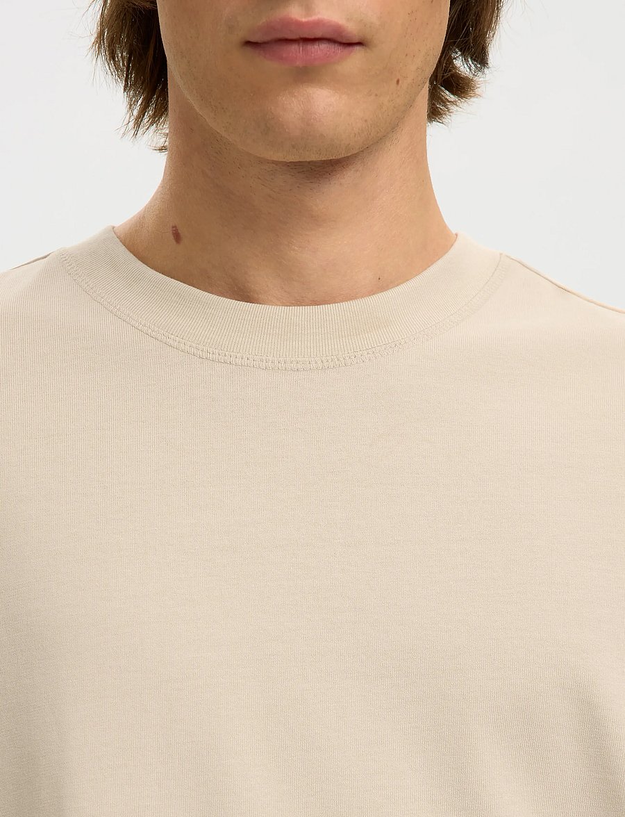 Selected - SLHRELAXASPEN 2-PLY SS O-NECK NOOS - kurzärmelige t-shirts - oatmeal - 4
