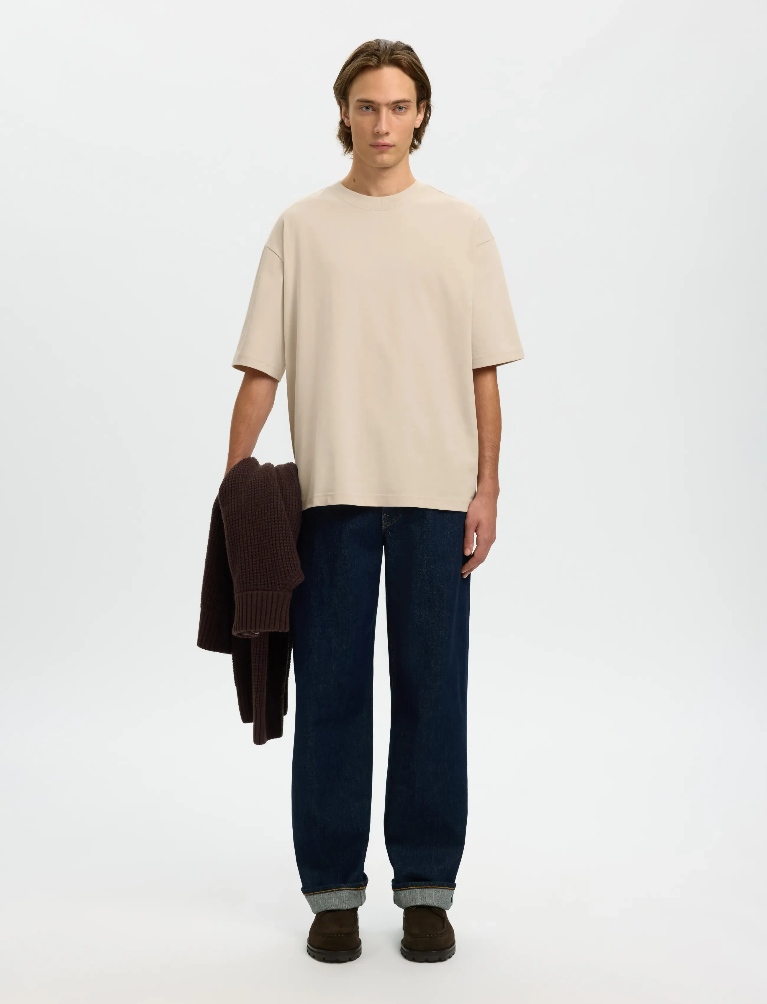 Selected - SLMRELAXASPEN 2-PLY SS O-NECK NOOS - kortærmede t-shirts - oatmeal - 5