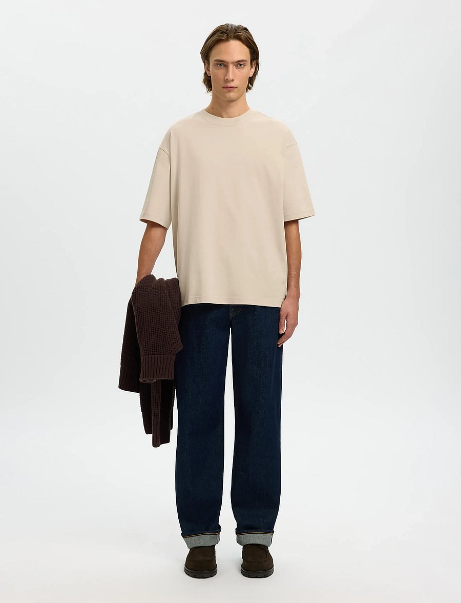 Selected - SLHRELAXASPEN 2-PLY SS O-NECK NOOS - kurzärmelige t-shirts - oatmeal - 5