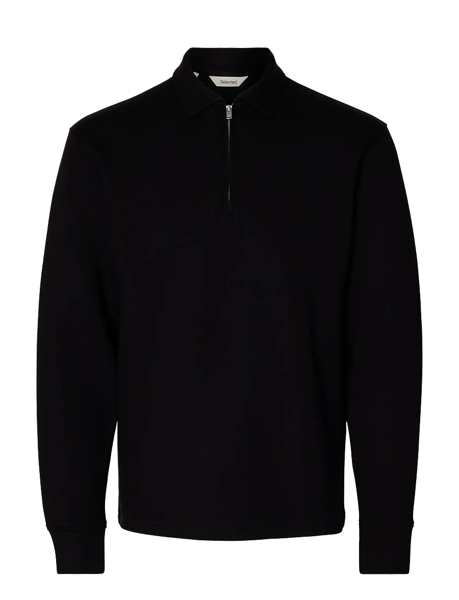 Selected - SLHEMANUEL SOFT POLO ZIP SWEAT NOOS - sweatshirts - black - 1