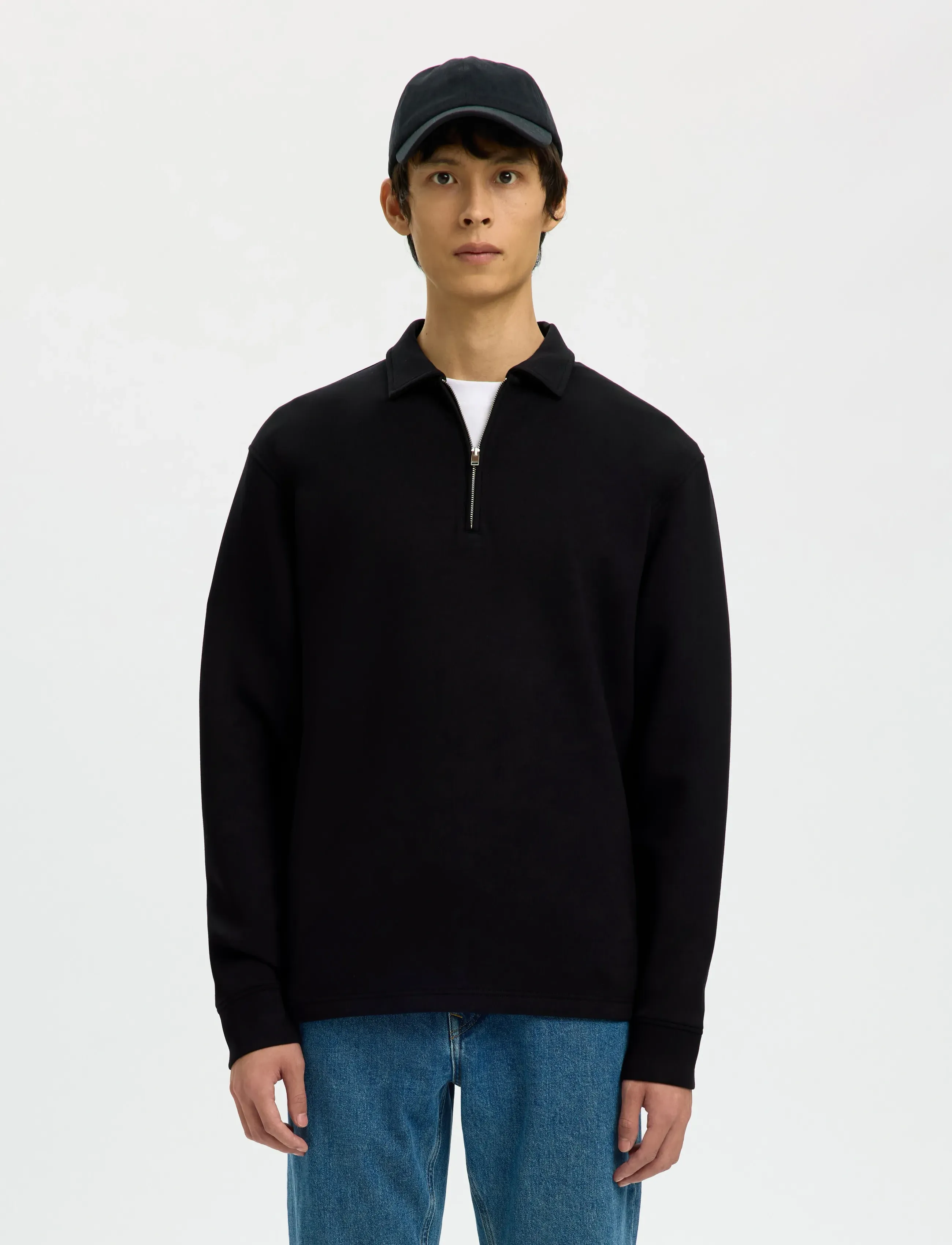 Selected SLHEMANUEL SOFT POLO ZIP SWEAT NOOS - Sweatshirts - BLACK / black
