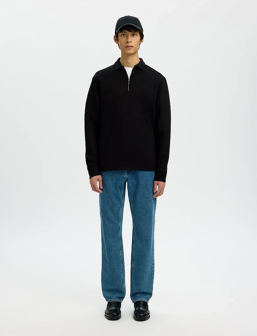 Selected - SLHEMANUEL SOFT POLO ZIP SWEAT NOOS - sweatshirts - black - 3