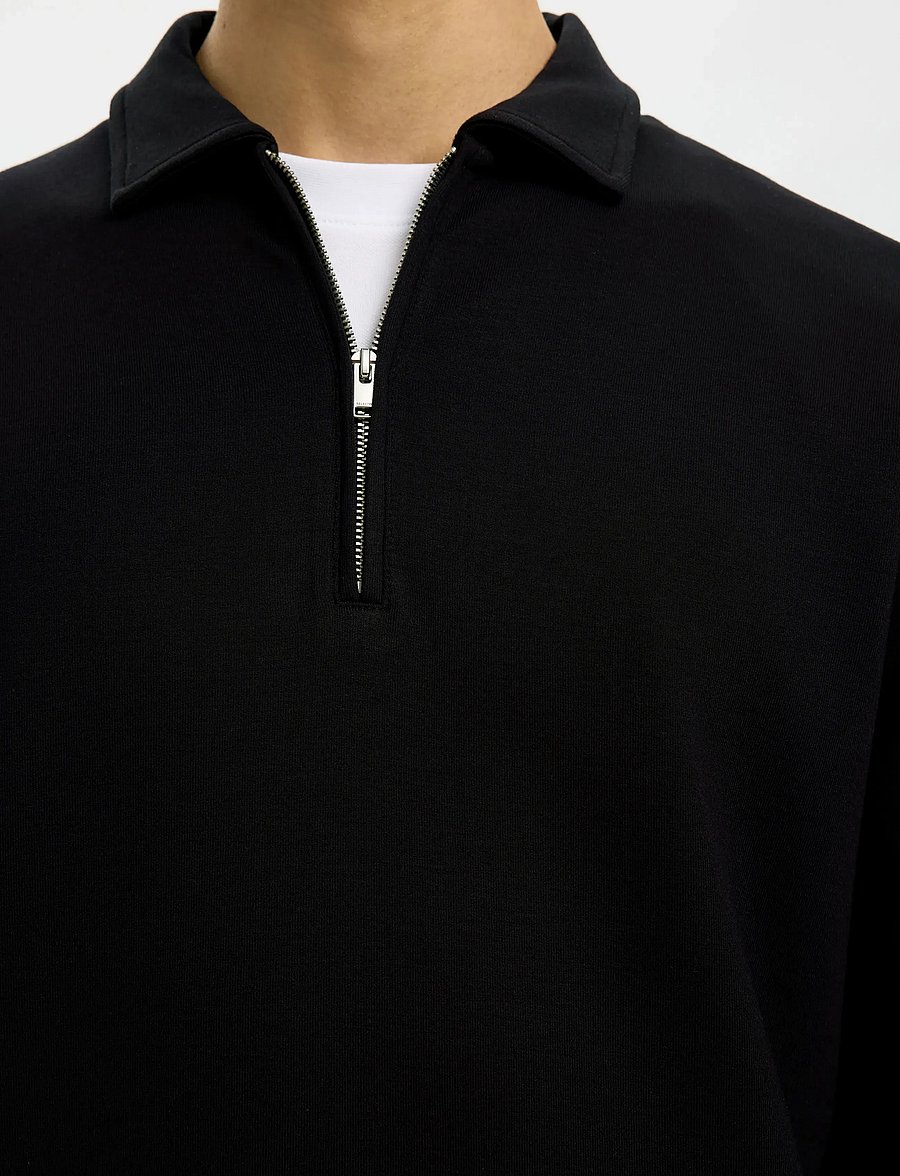 Selected - SLHEMANUEL SOFT POLO ZIP SWEAT NOOS - sweatshirts - black - 4