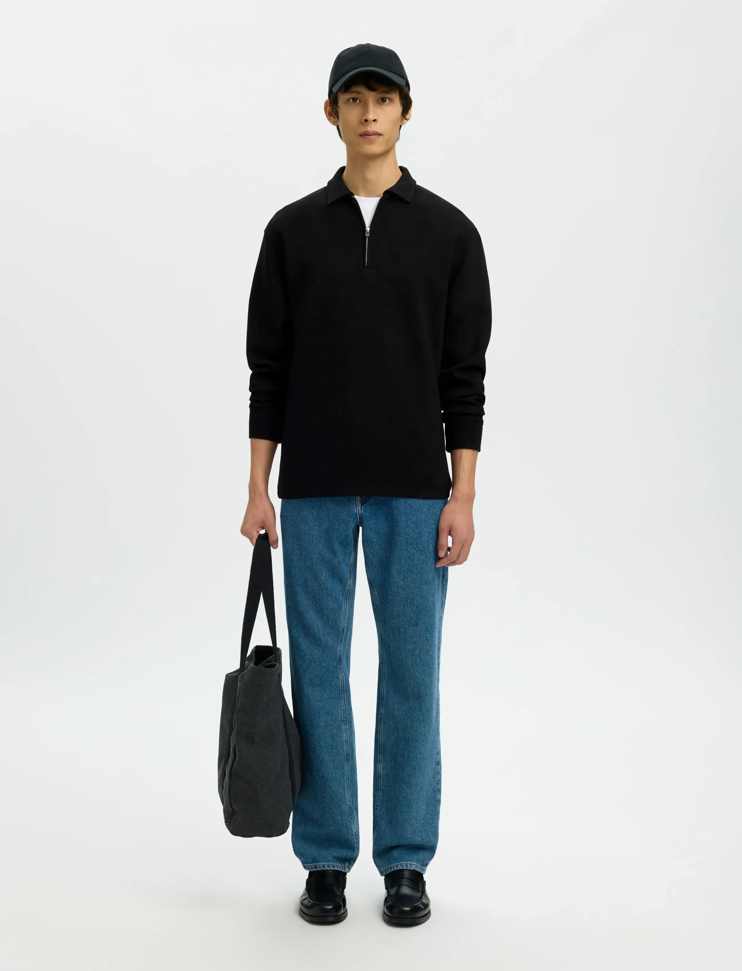 Selected - SLHEMANUEL SOFT POLO ZIP SWEAT NOOS - shop efter anledning - black - 5