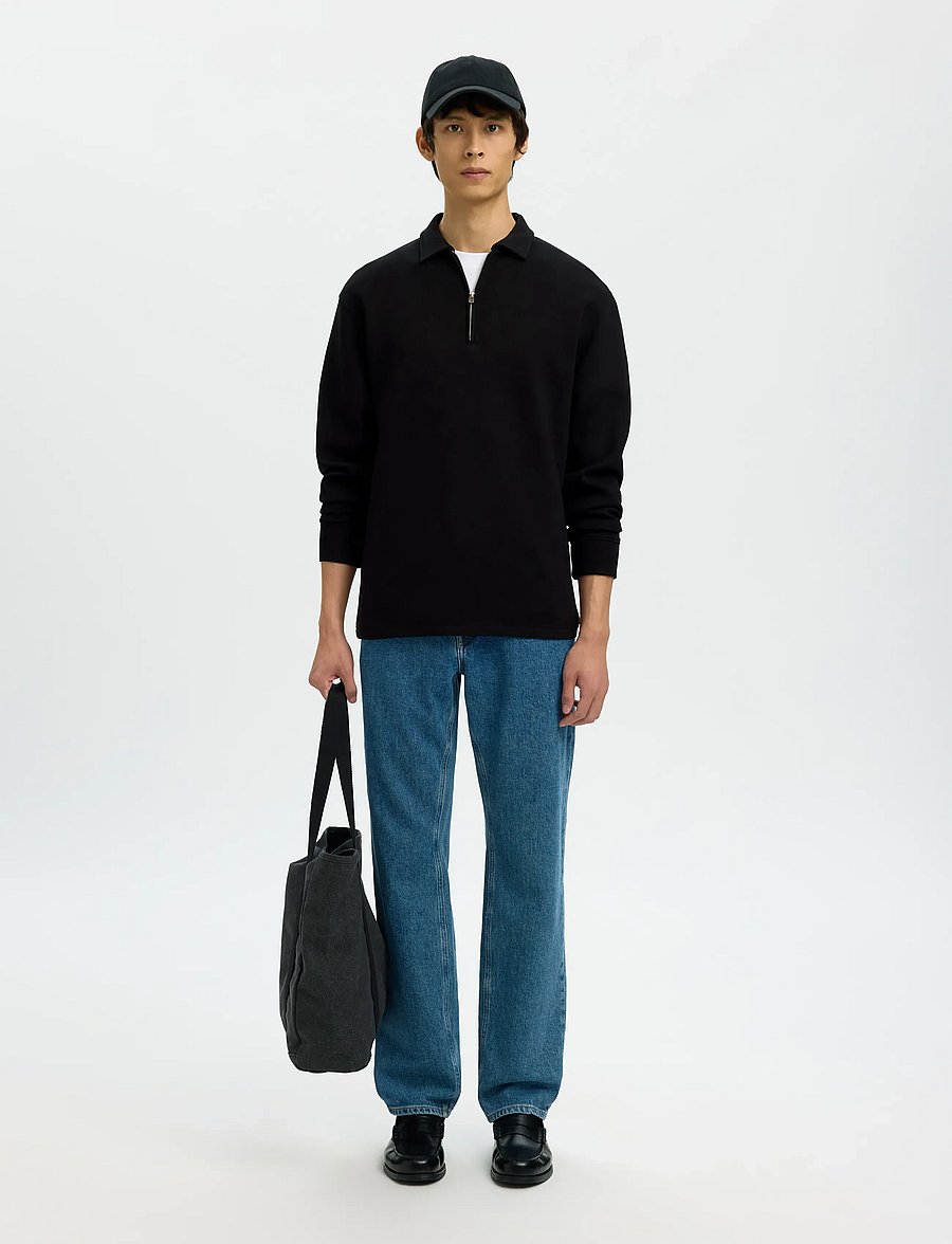 Selected - SLHEMANUEL SOFT POLO ZIP SWEAT NOOS - sweatshirts - black - 5