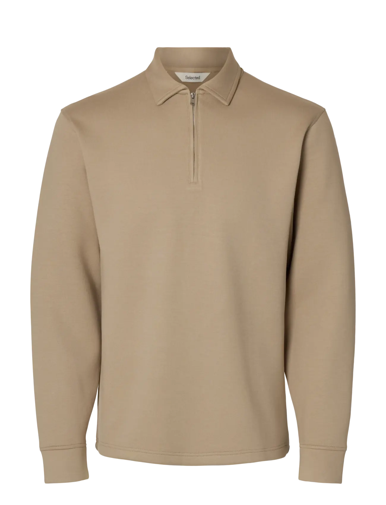 SELECTED Slhemanuel Soft Polo Zip Sweat Noos Beige - M - Herren