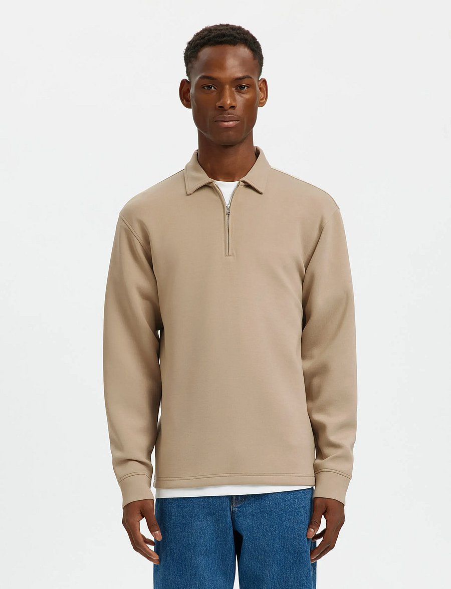 Selected - SLHEMANUEL SOFT POLO ZIP SWEAT NOOS - shop by occasion - pure cashmere - 0