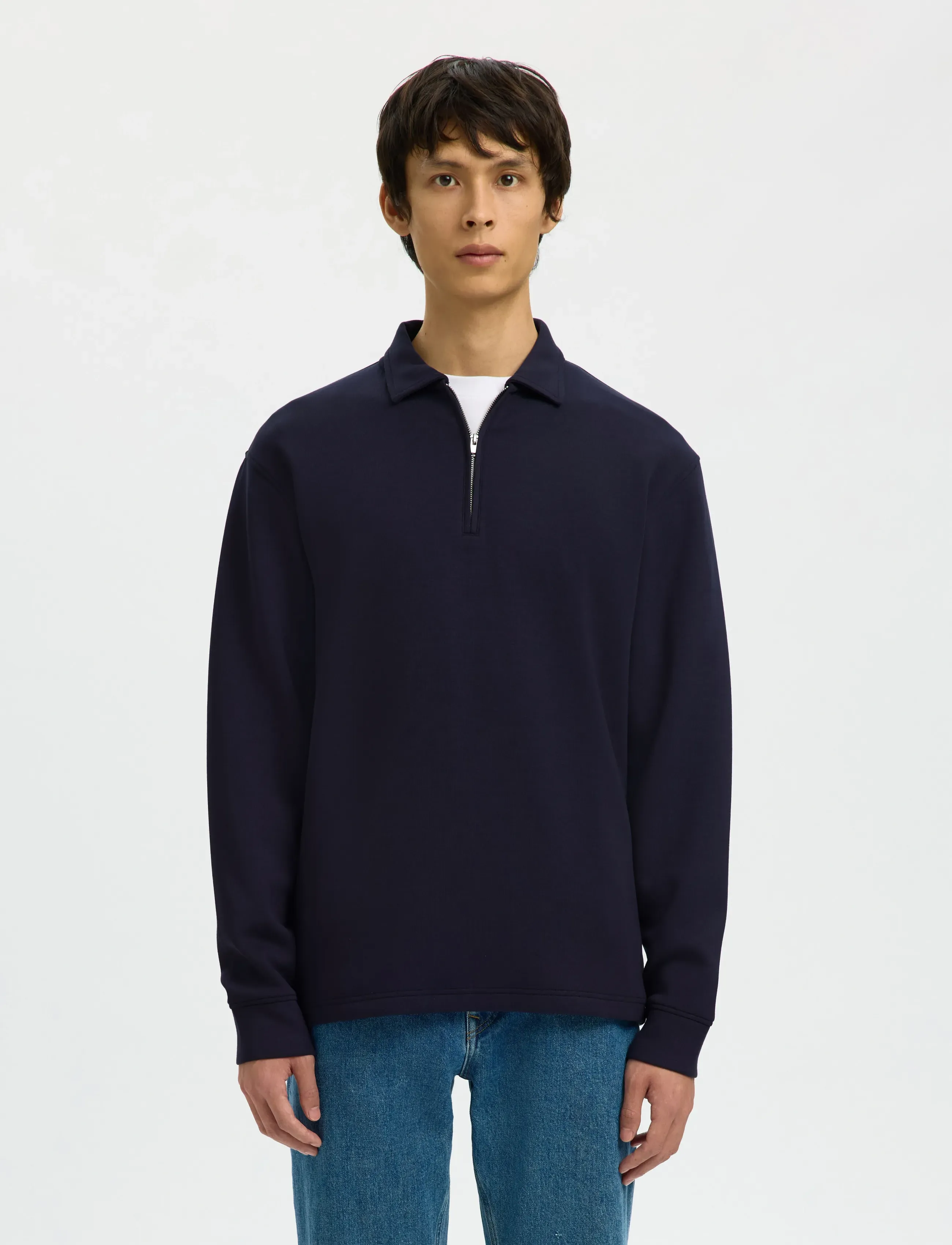 Selected SLHEMANUEL SOFT POLO ZIP SWEAT NOOS - Looks for less - SKY CAPTAIN / navy