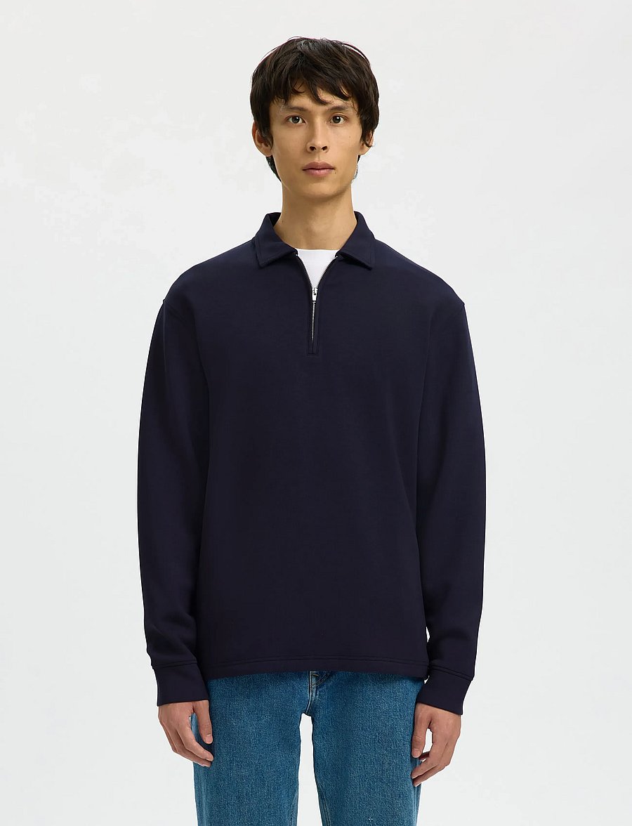 Selected - SLHEMANUEL SOFT POLO ZIP SWEAT NOOS - dressipluusid - sky captain - 0