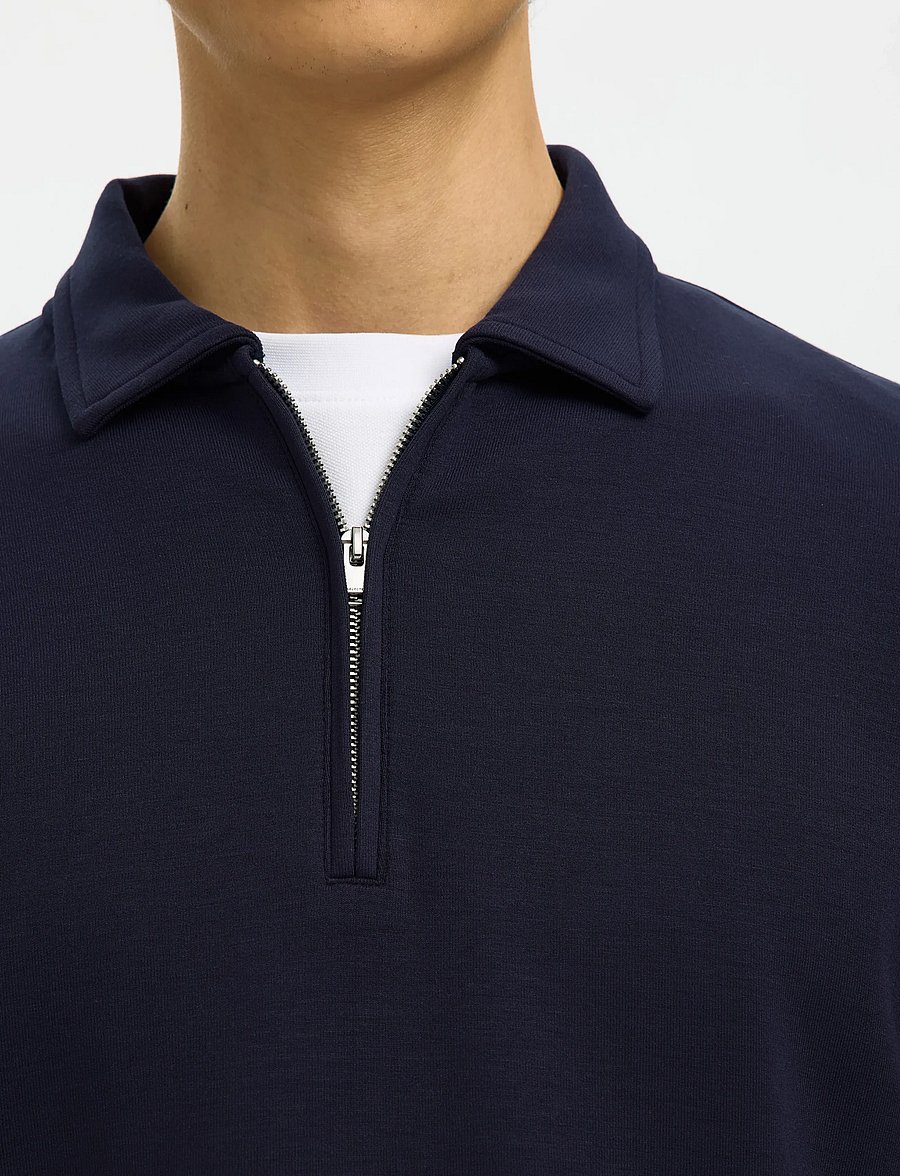 Selected - SLHEMANUEL SOFT POLO ZIP SWEAT NOOS - dressipluusid - sky captain - 4