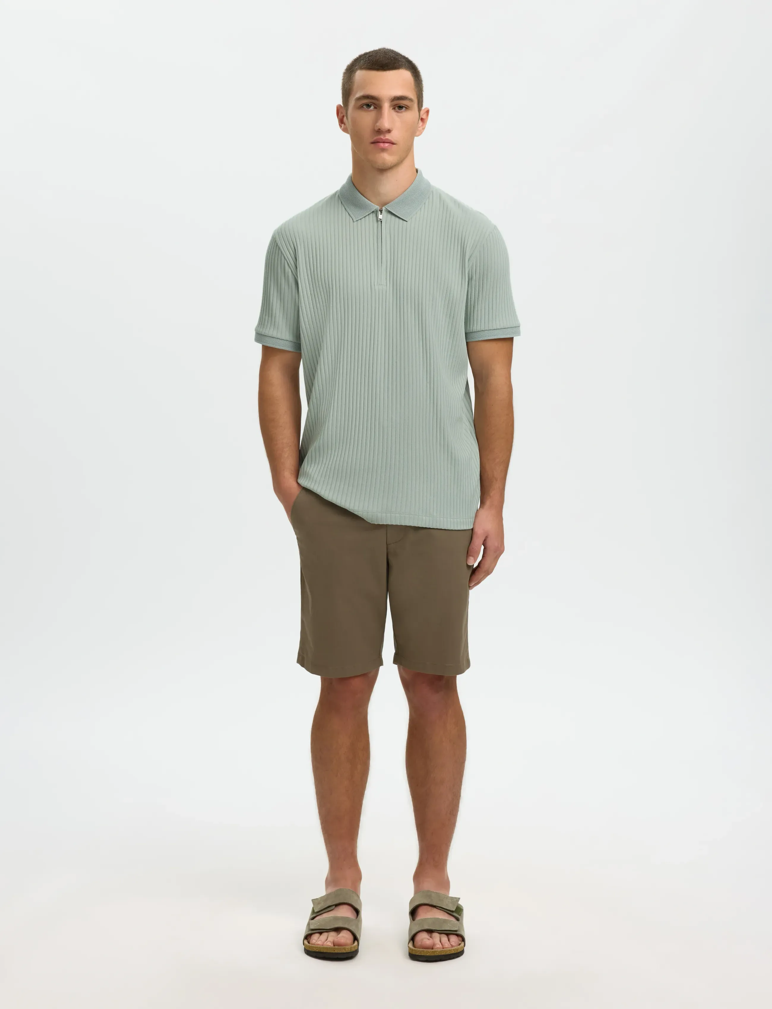 Selected - SLHFAVE STRUCTURE SS POLO NOOS - dzianinowe bluzki polo - aqua gray - 3