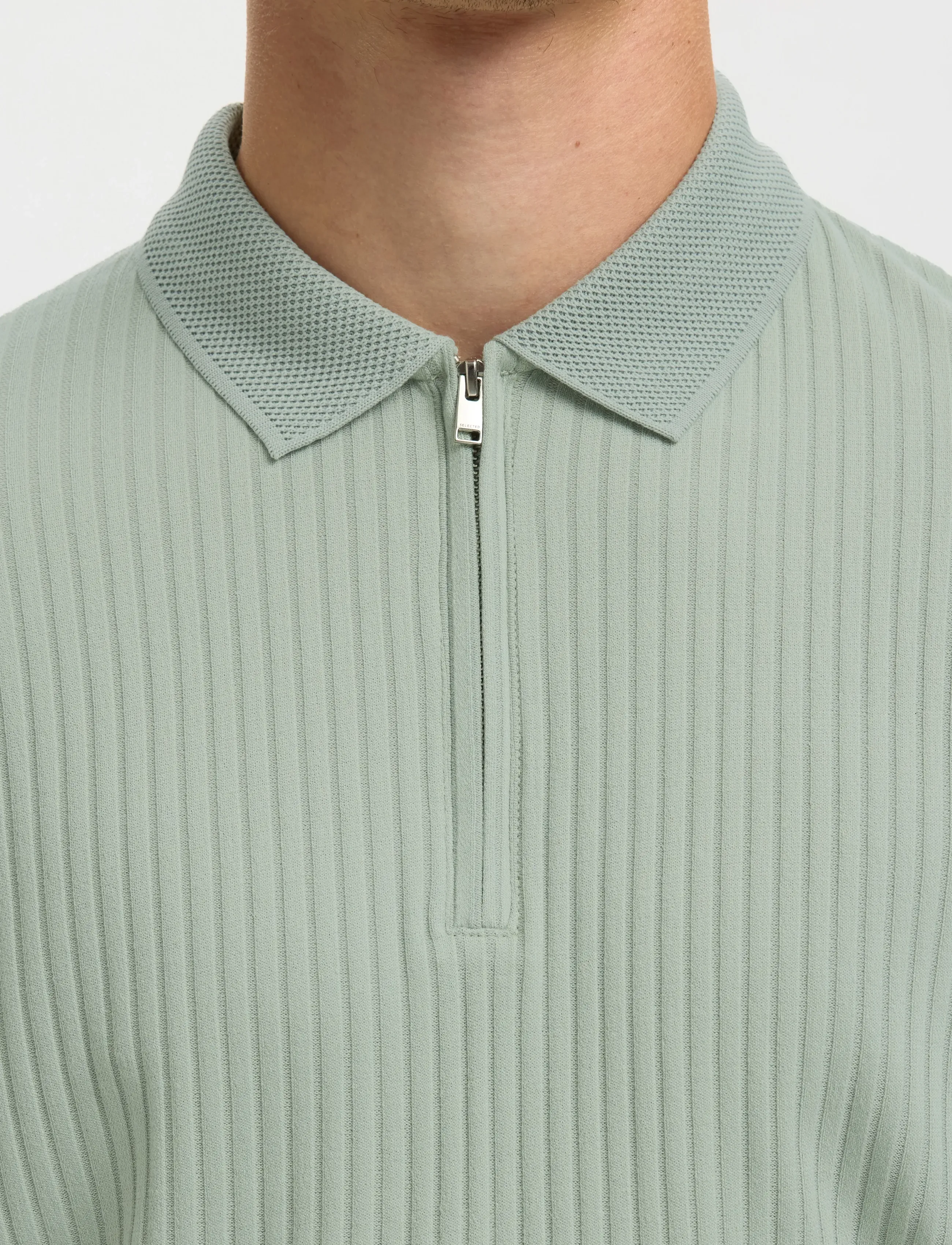 Selected - SLHFAVE STRUCTURE SS POLO NOOS - dzianinowe bluzki polo - aqua gray - 4