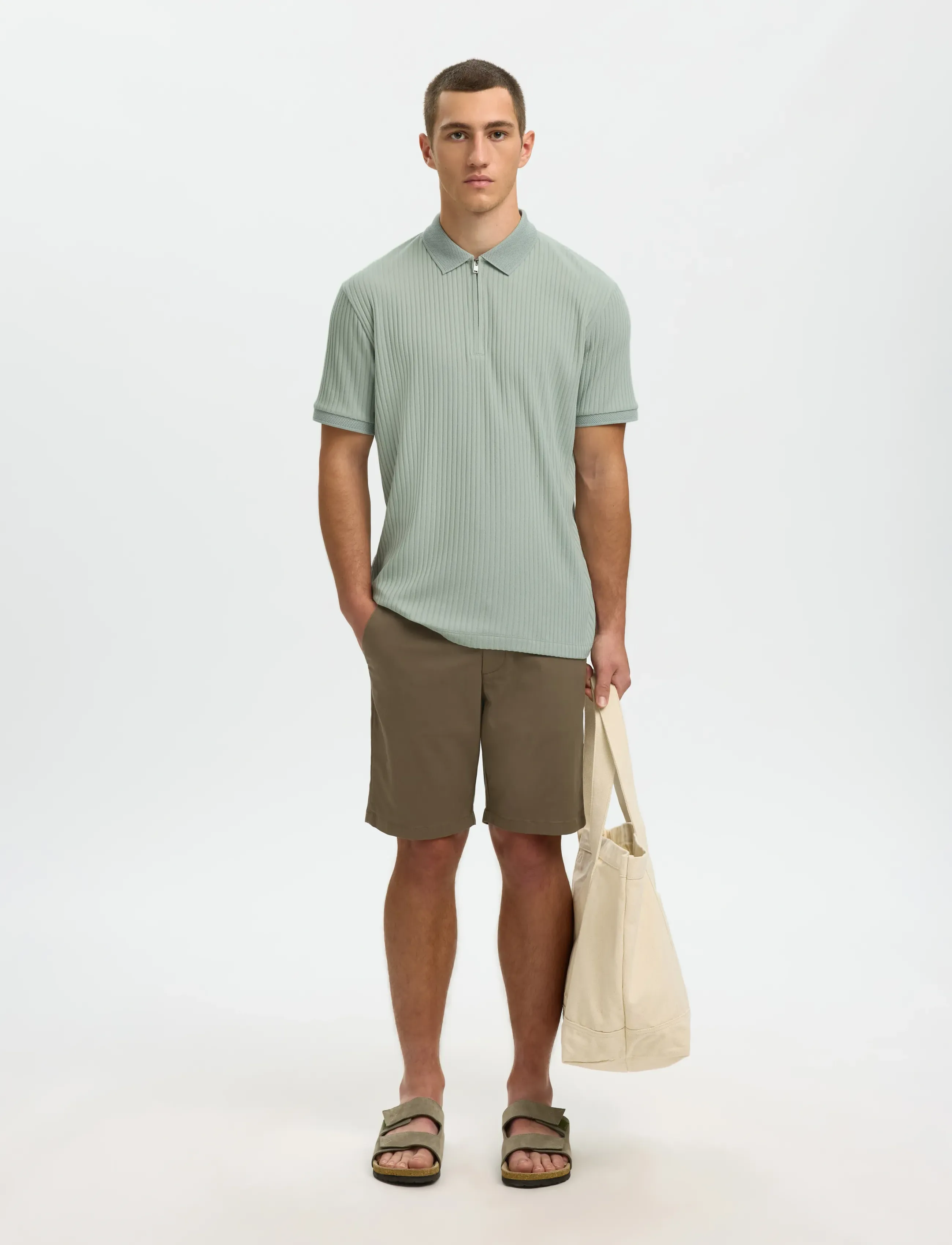 Selected - SLHFAVE STRUCTURE SS POLO NOOS - dzianinowe bluzki polo - aqua gray - 5