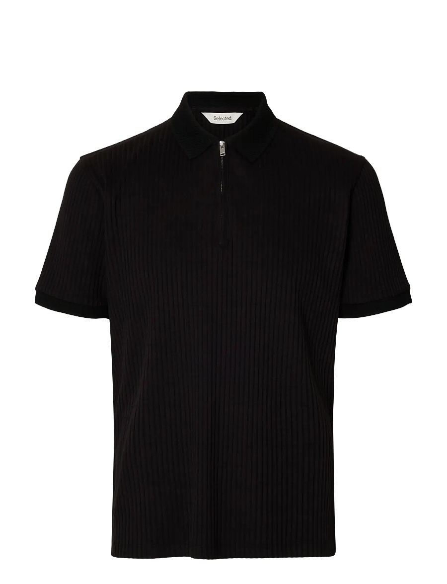 Selected - SLHFAVE STRUCTURE SS POLO NOOS - gestrickte polohemden - black - 1
