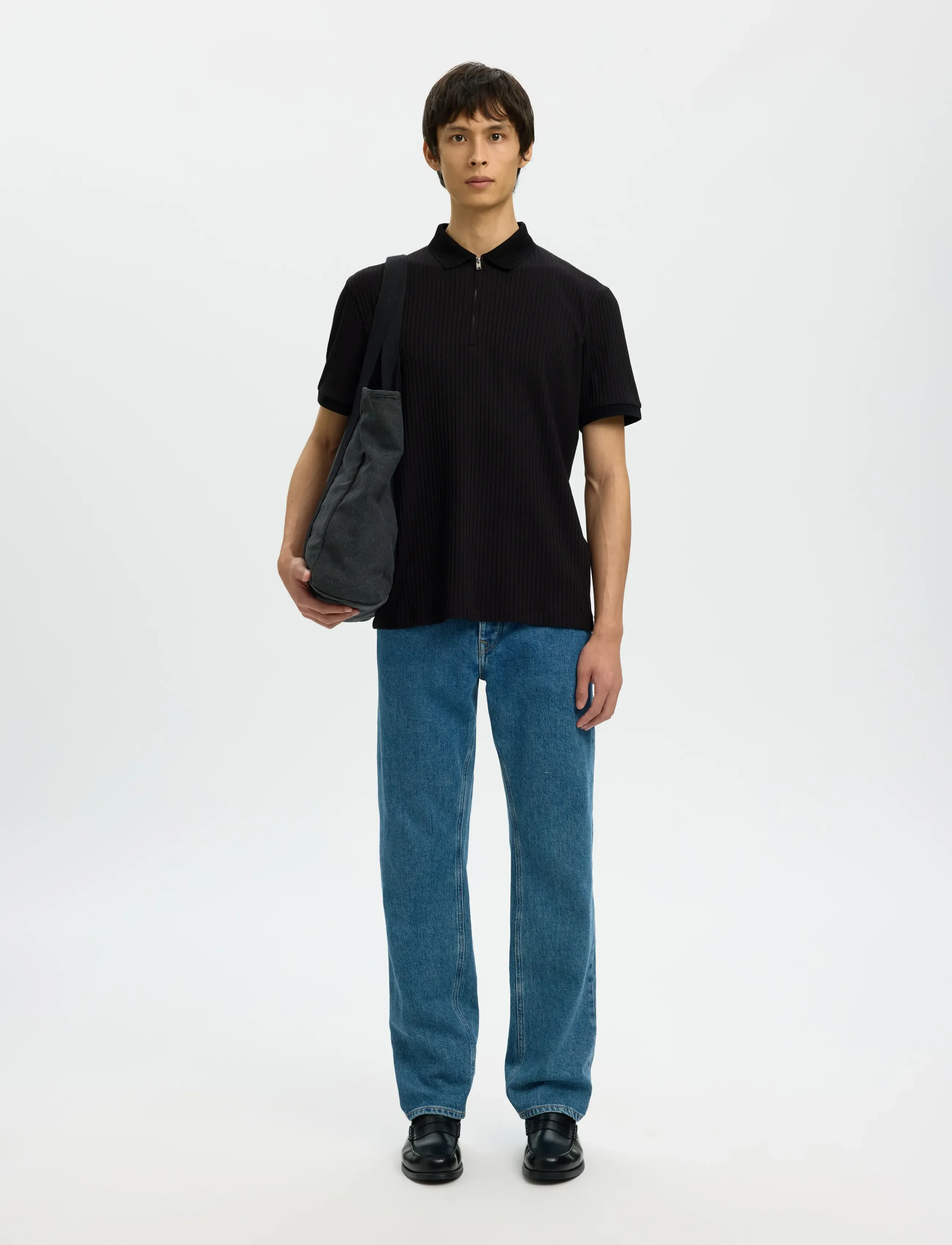 Selected - SLHFAVE STRUCTURE SS POLO NOOS - knitted polos - black - 4