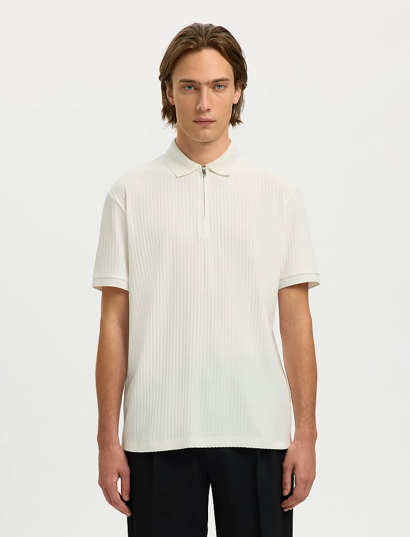 Selected - SLMFAVE STRUCTURE SS POLO NOOS - polostrik - cloud dancer - 0