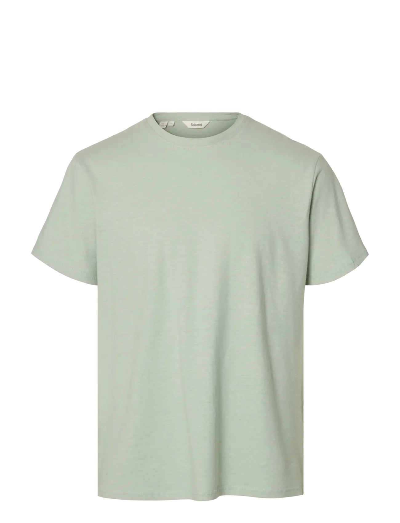Selected SLHADAM LINEN BLEND SS TEE NOOS - T-shirts - AQUA GRAY / green