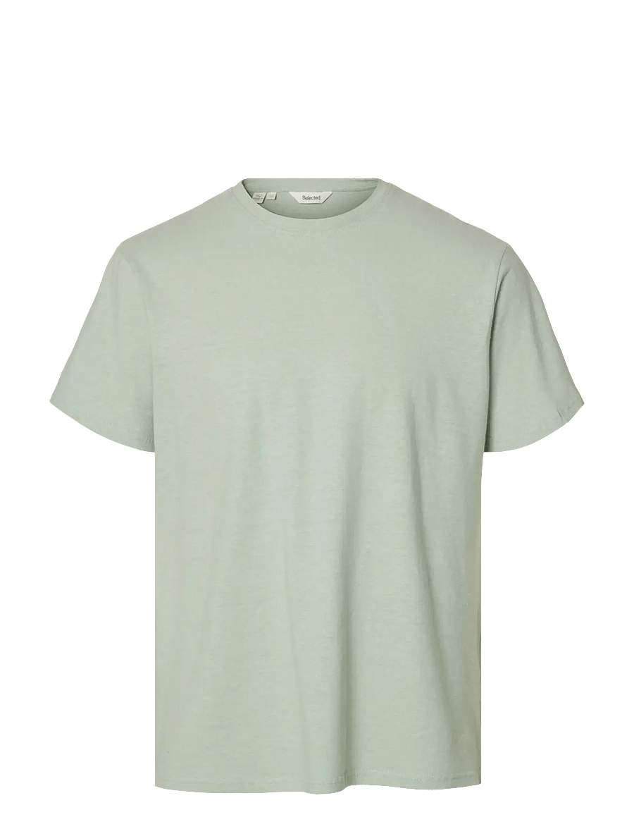 Selected - SLHADAM LINEN BLEND SS TEE NOOS - kurzärmelige t-shirts - aqua gray - 1