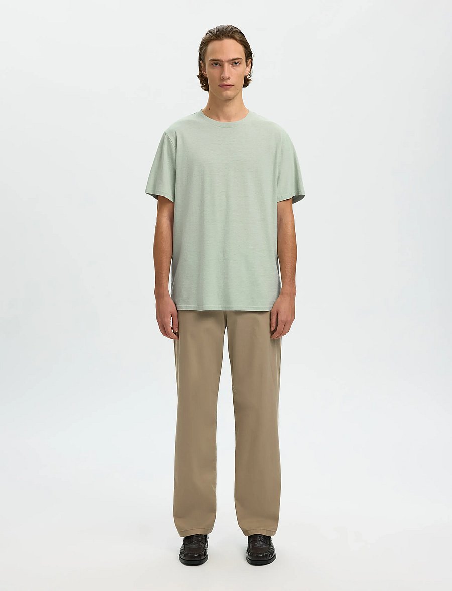 Selected - SLHADAM LINEN BLEND SS TEE NOOS - kurzärmelige t-shirts - aqua gray - 3