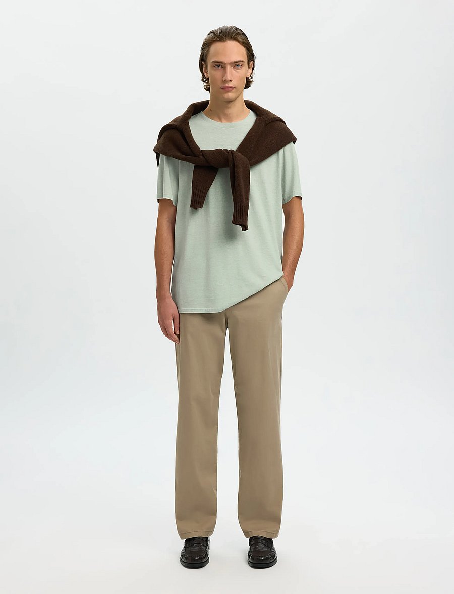 Selected - SLHADAM LINEN BLEND SS TEE NOOS - kurzärmelige t-shirts - aqua gray - 5