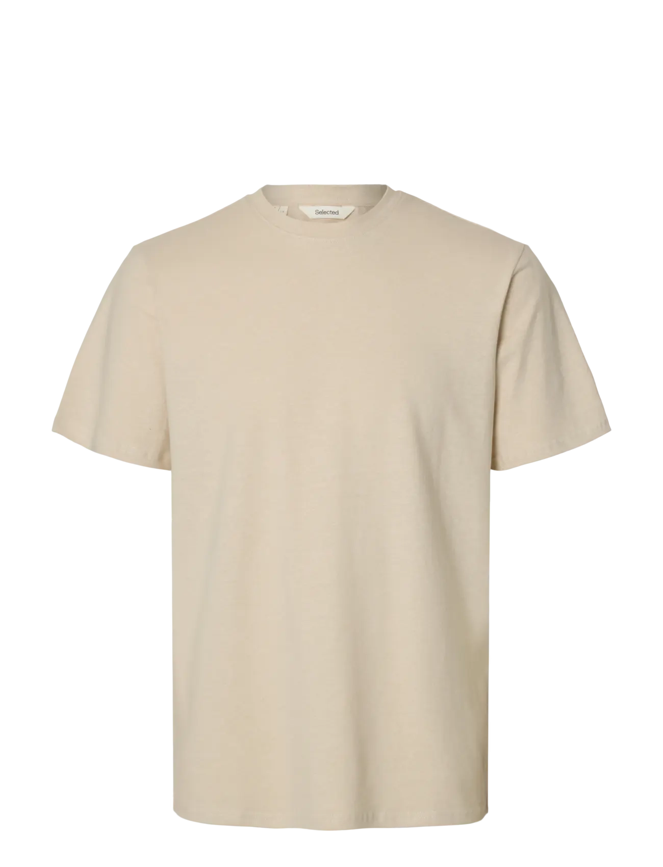 SELECTED Slhadam Linen Blend Ss Tee Noos Beige - L - Herren