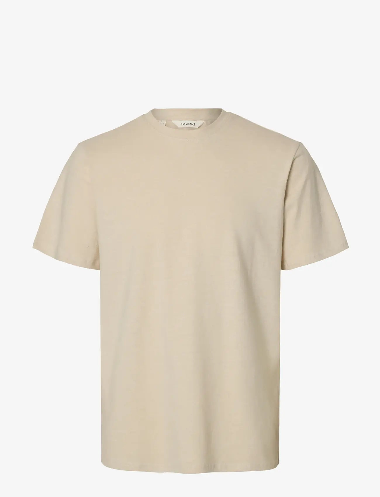 Selected - SLHADAM LINEN BLEND SS TEE NOOS - kortærmede t-shirts - oatmeal - 1
