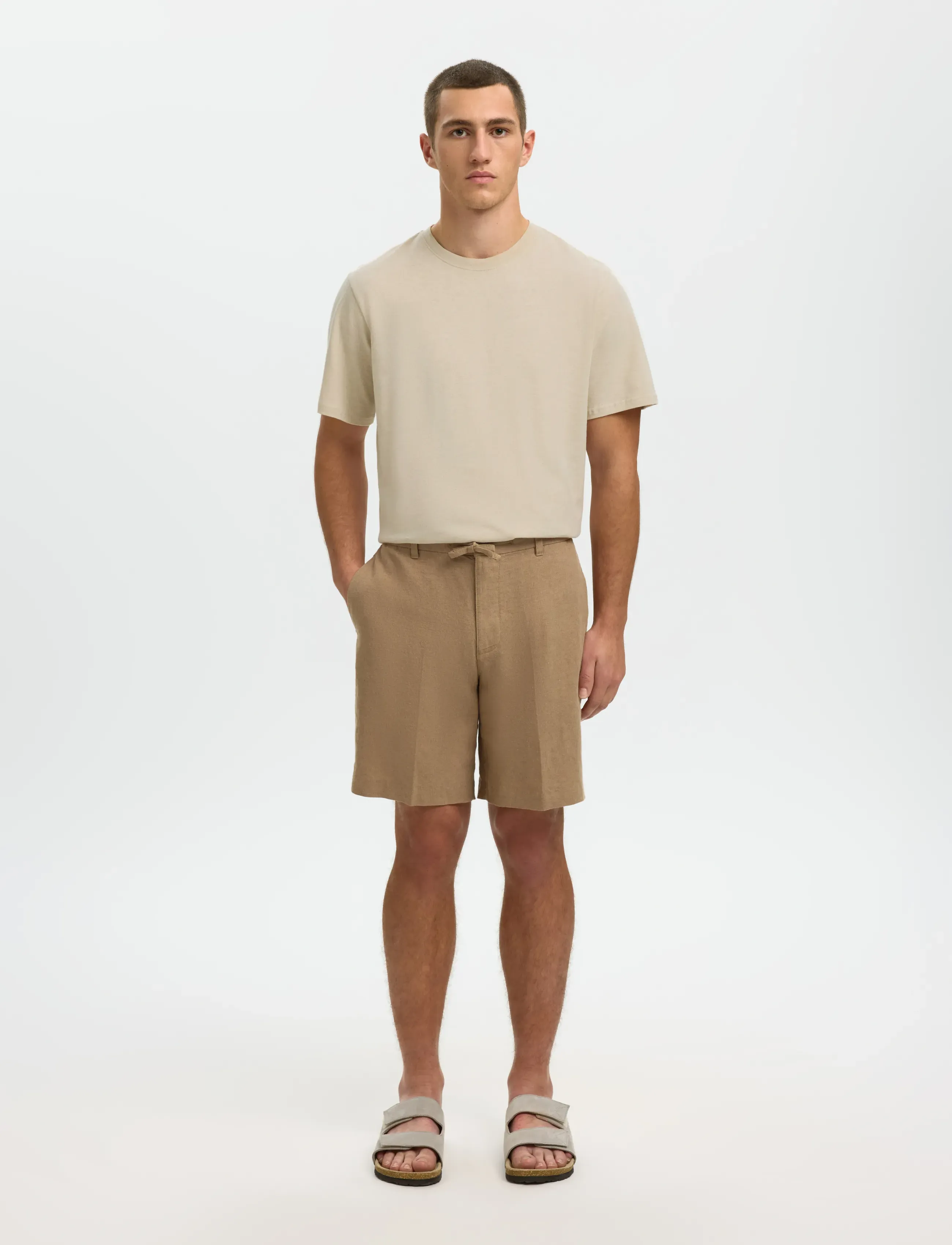 Selected - SLHADAM LINEN BLEND SS TEE NOOS - kurzärmelig - oatmeal - 3
