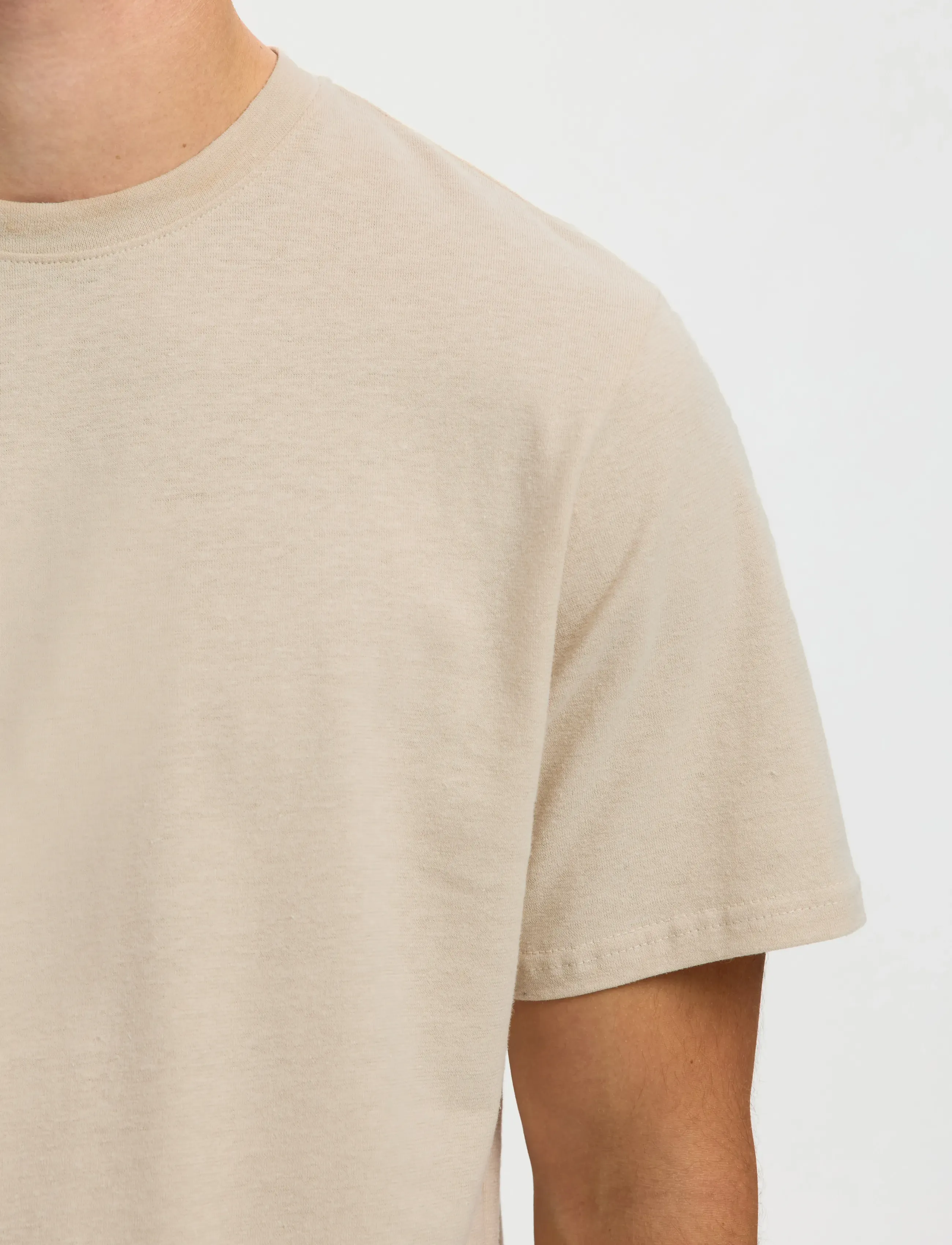 Selected - SLHADAM LINEN BLEND SS TEE NOOS - kurzärmelig - oatmeal - 4