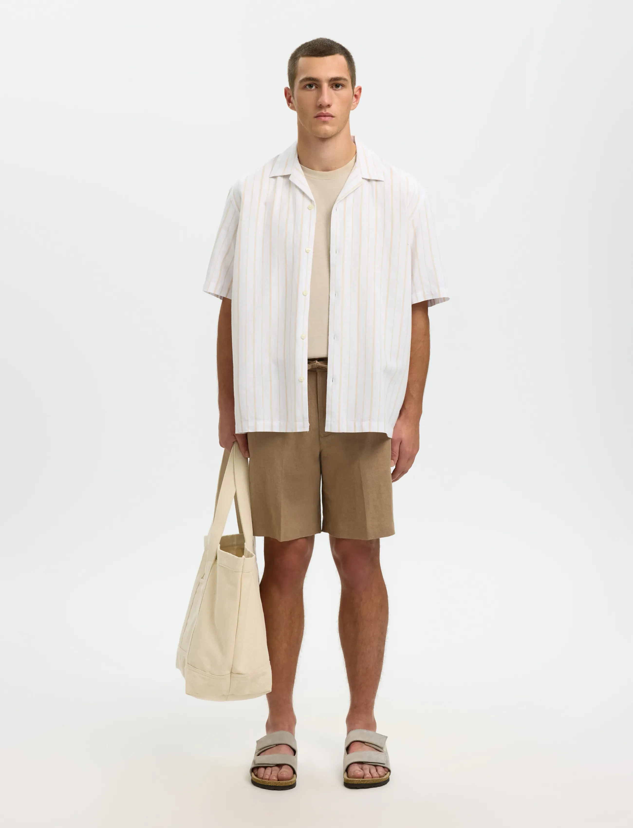 Selected - SLHADAM LINEN BLEND SS TEE NOOS - kurzärmelig - oatmeal - 5