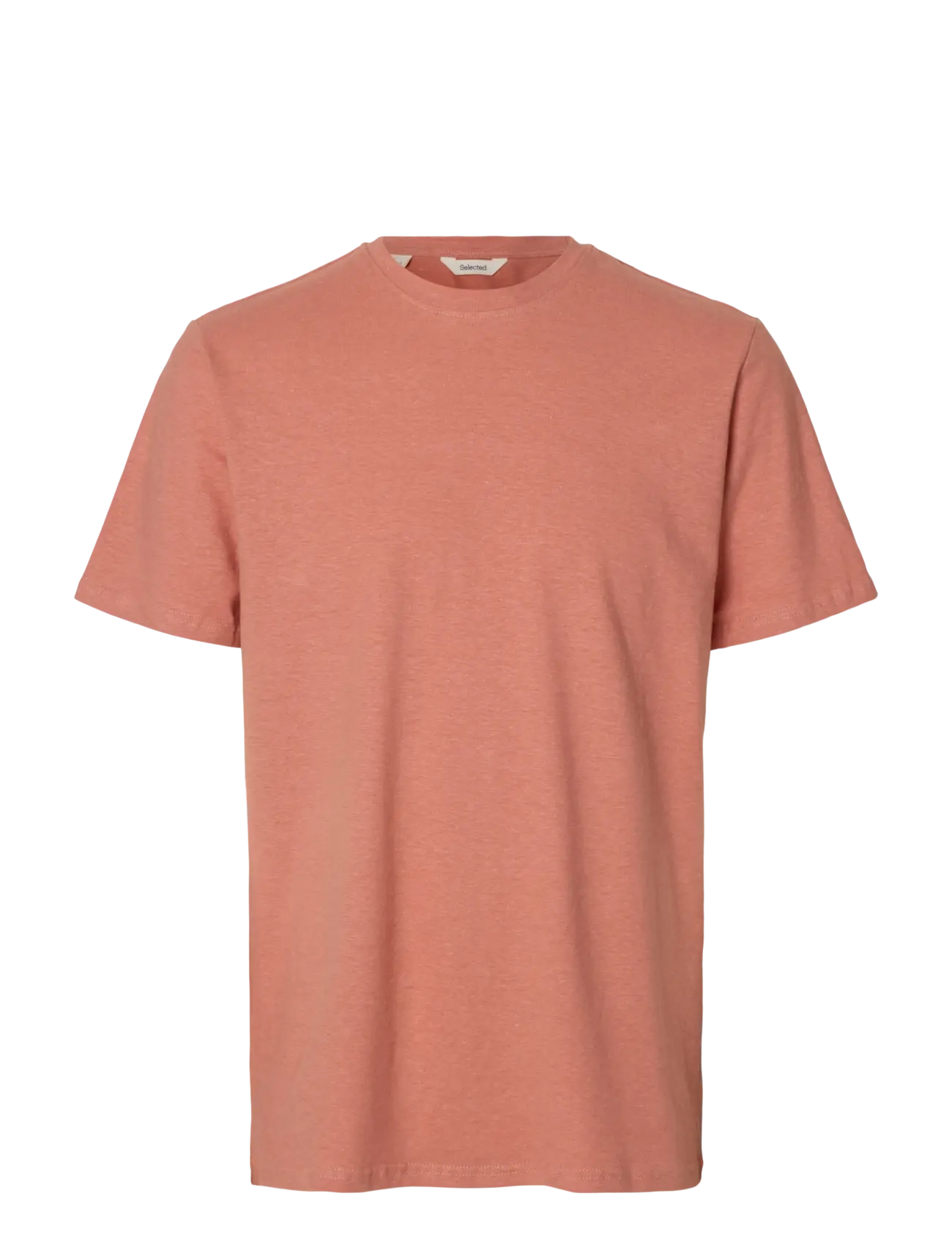 Selected SLHADAM LINEN BLEND SS TEE NOOS - T-shirts - ROSE DAWN / coral