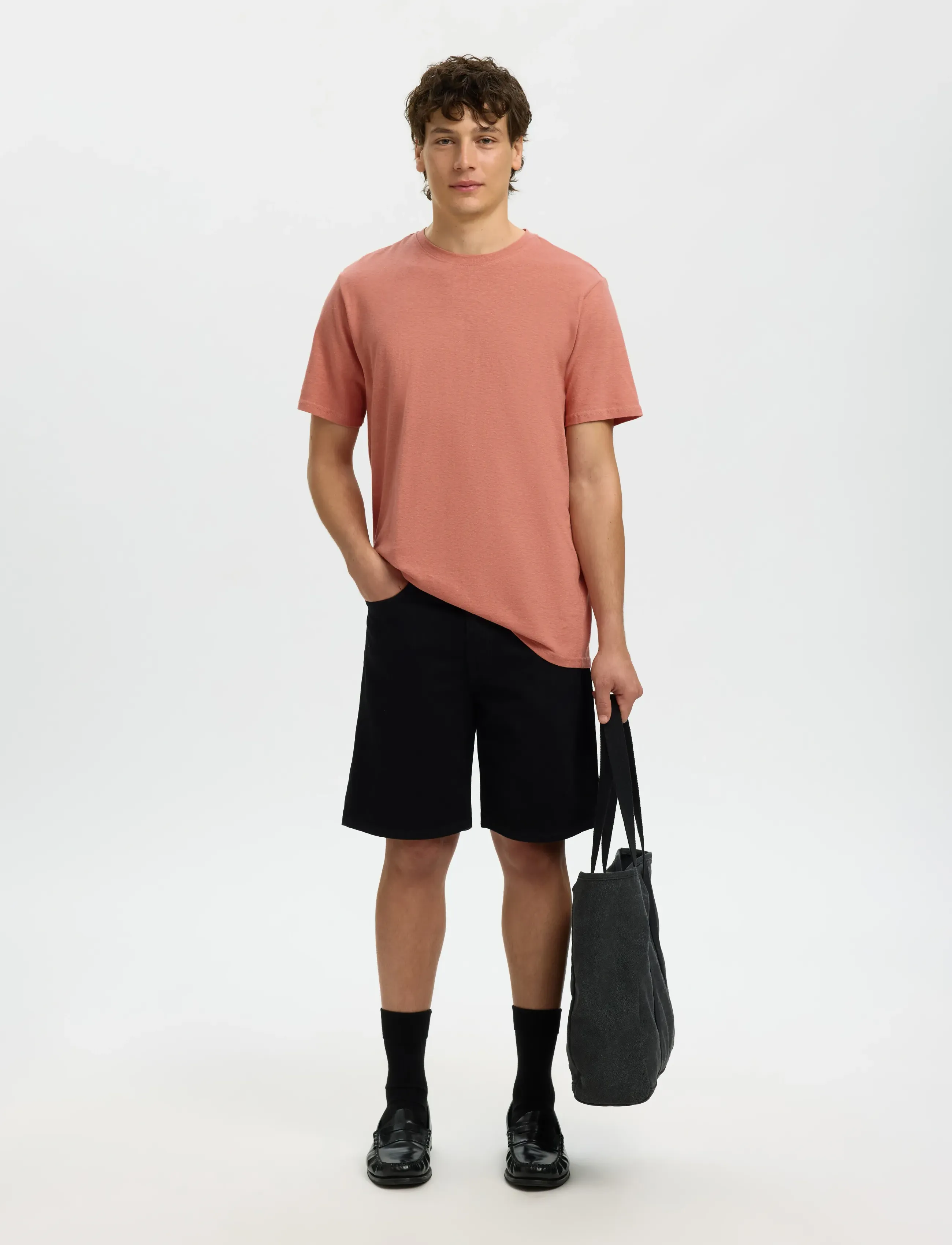 Selected - SLHADAM LINEN BLEND SS TEE NOOS - lühikeste varrukatega t-särgid - rose dawn - 3