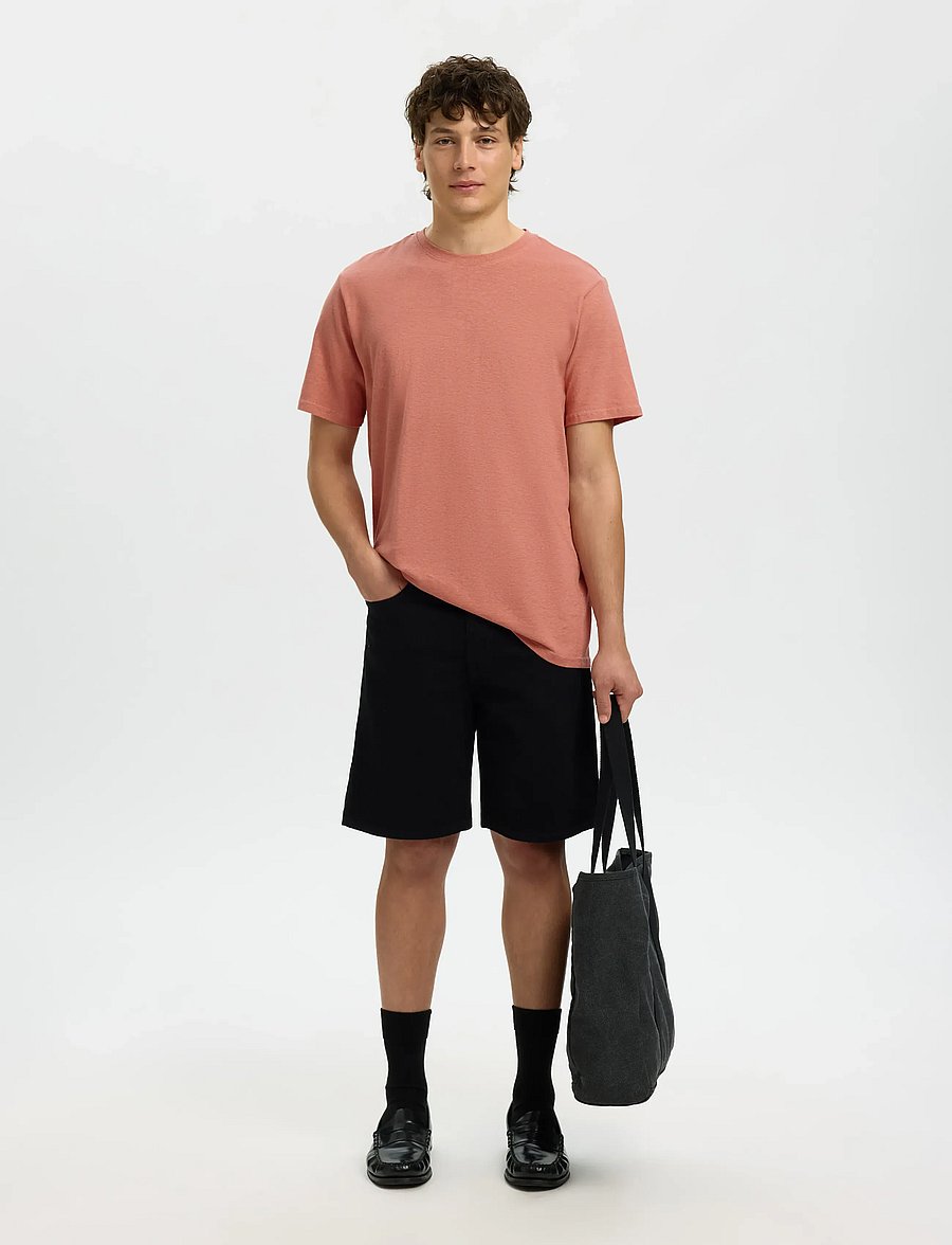 Selected - SLHADAM LINEN BLEND SS TEE NOOS - kurzärmelige t-shirts - rose dawn - 3