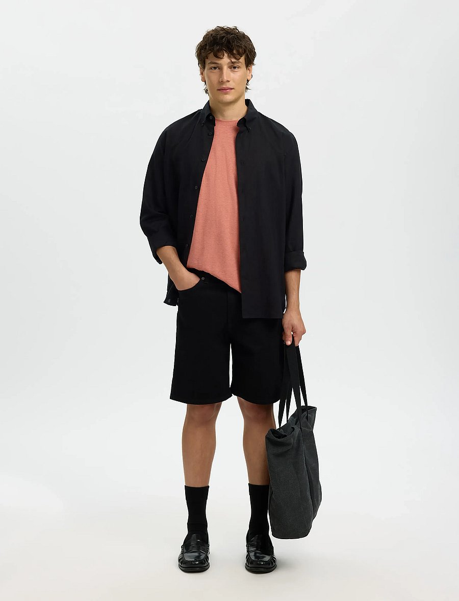 Selected - SLHADAM LINEN BLEND SS TEE NOOS - kurzärmelige t-shirts - rose dawn - 5