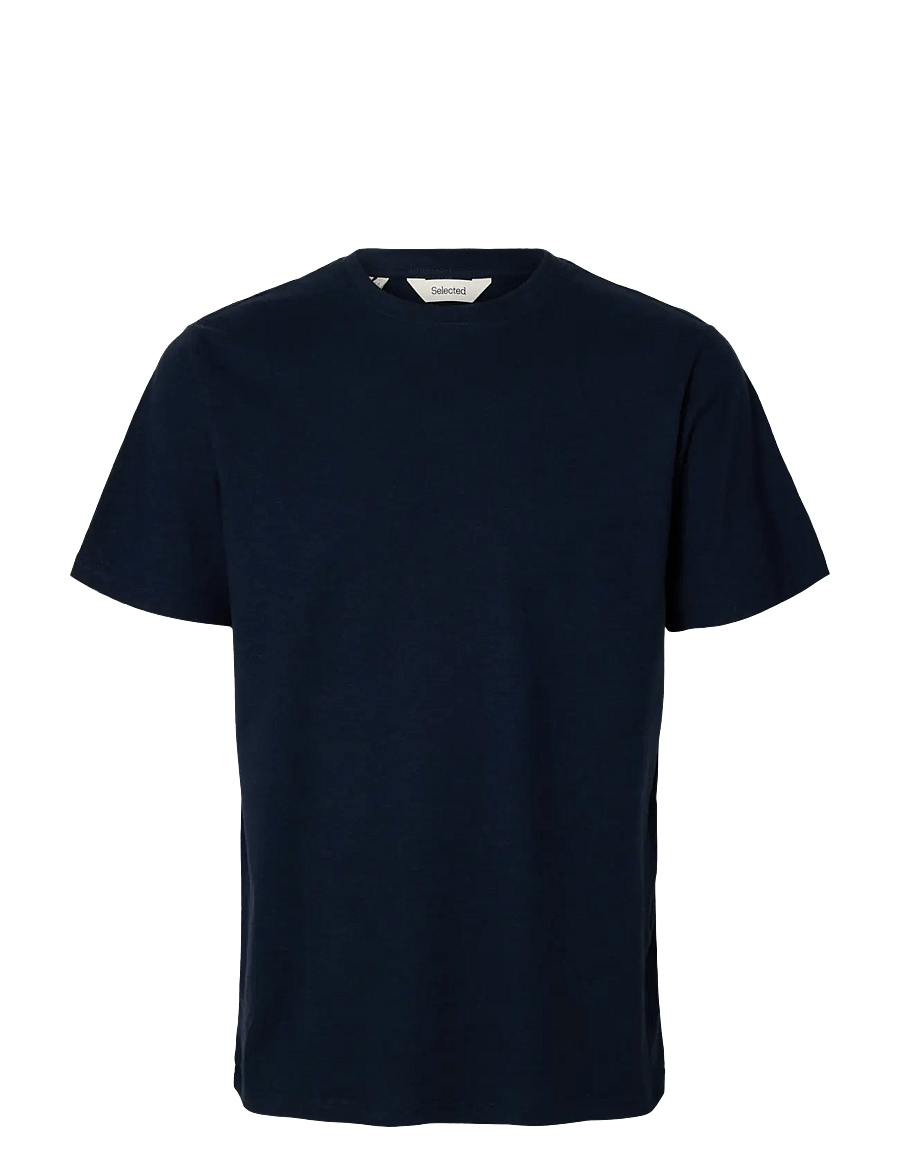 Selected - SLHADAM LINEN BLEND SS TEE NOOS - kurzärmelige t-shirts - sky captain - 1
