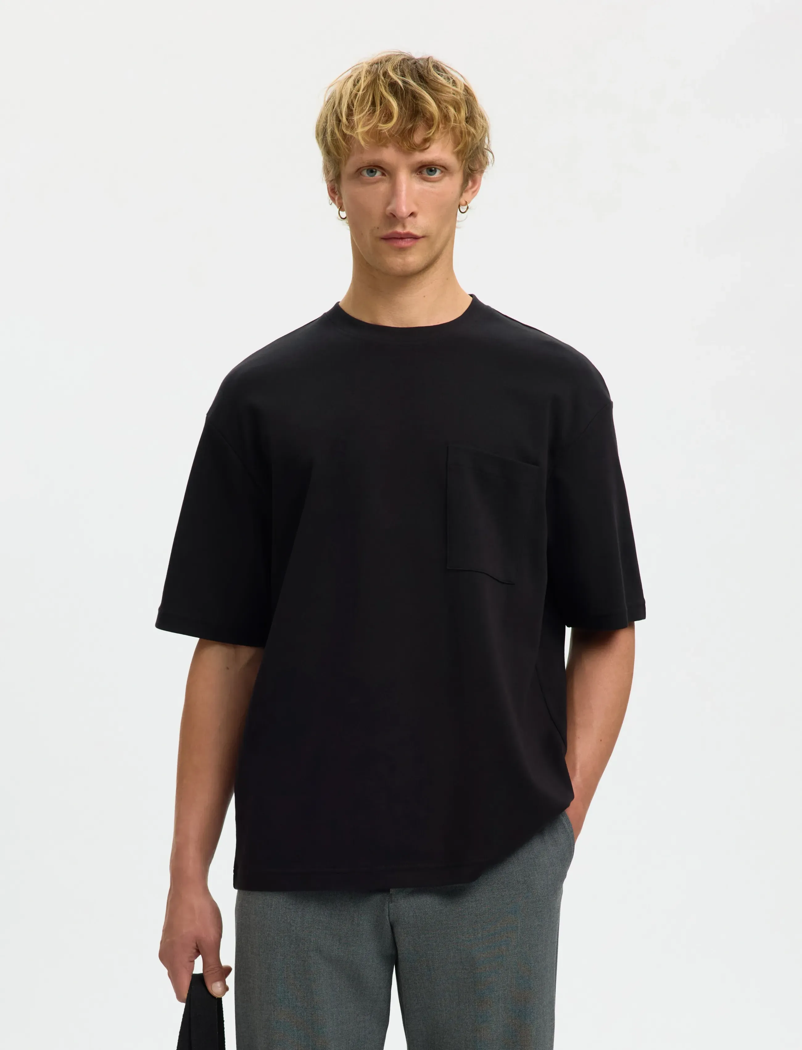 Selected SLHLOOSEOSCAR POCKET SS TEE NOOS - Voir tout - BLACK / black