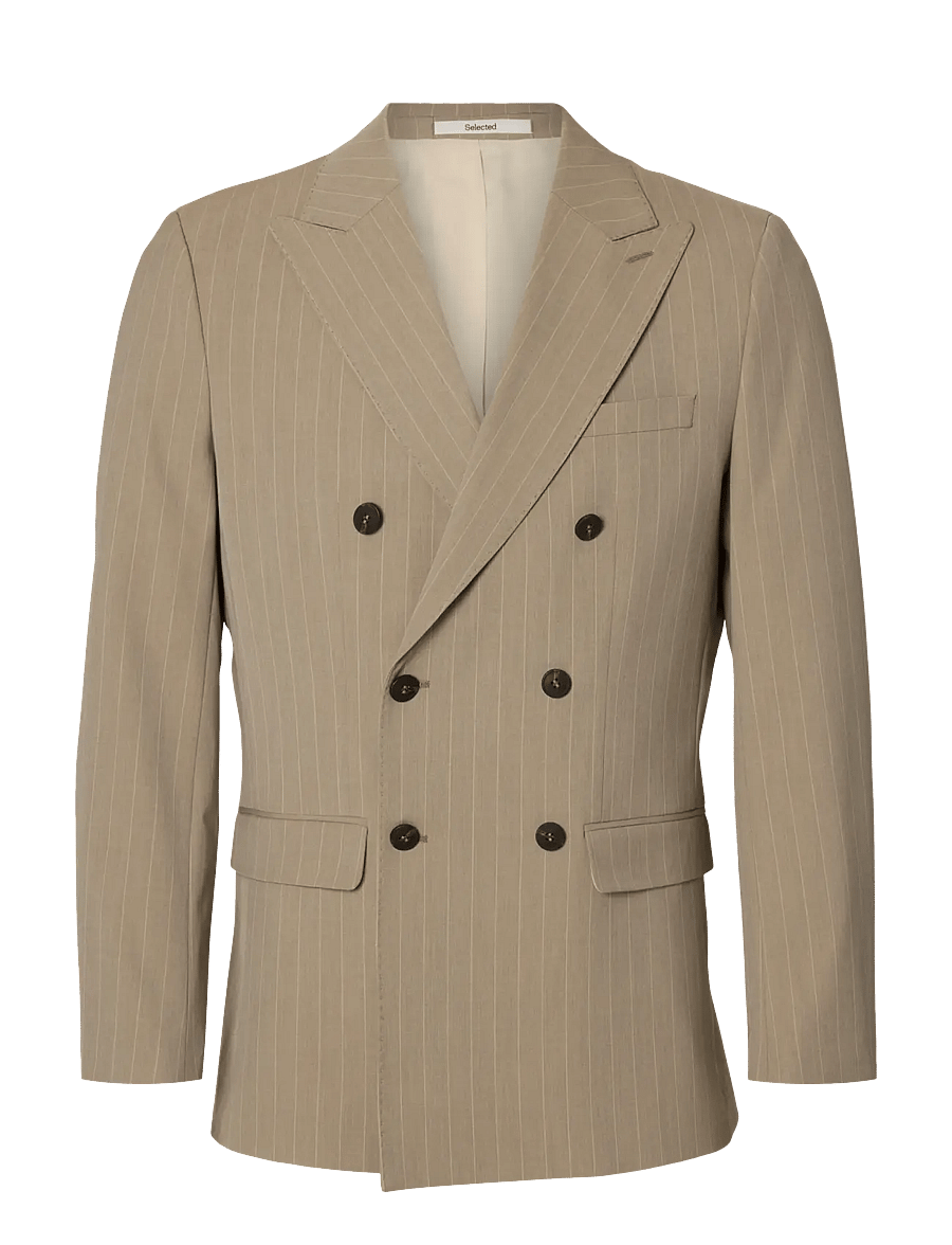 Selected - SLHSLIM-LIAM PINSTRIPED DB BLZ FLEX NOOS - dubbelknäppta kavajer - sand - 1