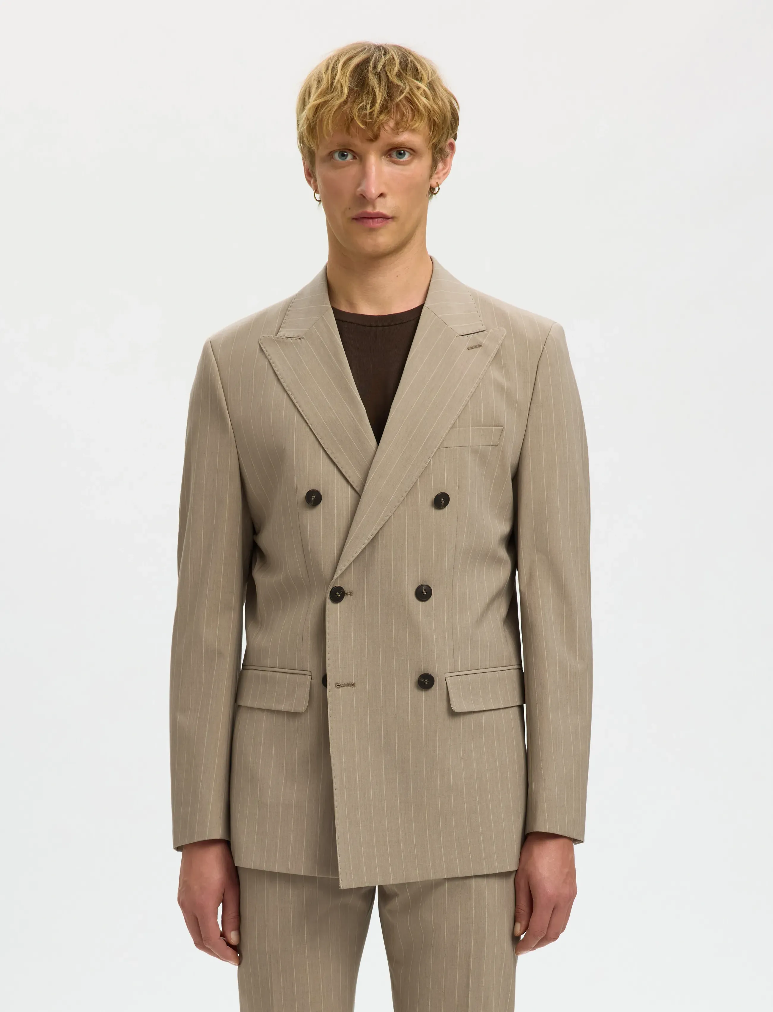 Selected SLHSLIM-LIAM PINSTRIPED DB BLZ FLEX NOOS - Kollektionen - SAND / beige
