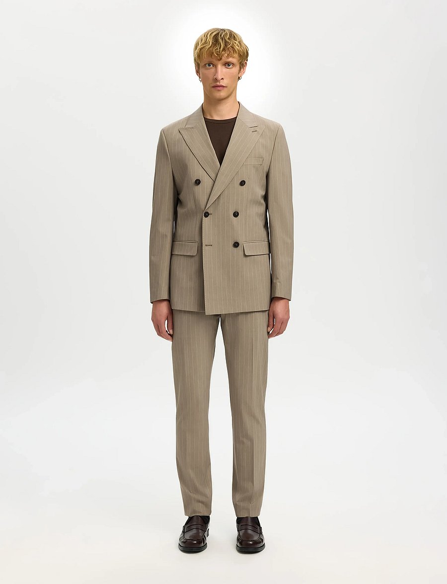 Selected - SLHSLIM-LIAM PINSTRIPED DB BLZ FLEX NOOS - dubbelknäppta kavajer - sand - 3