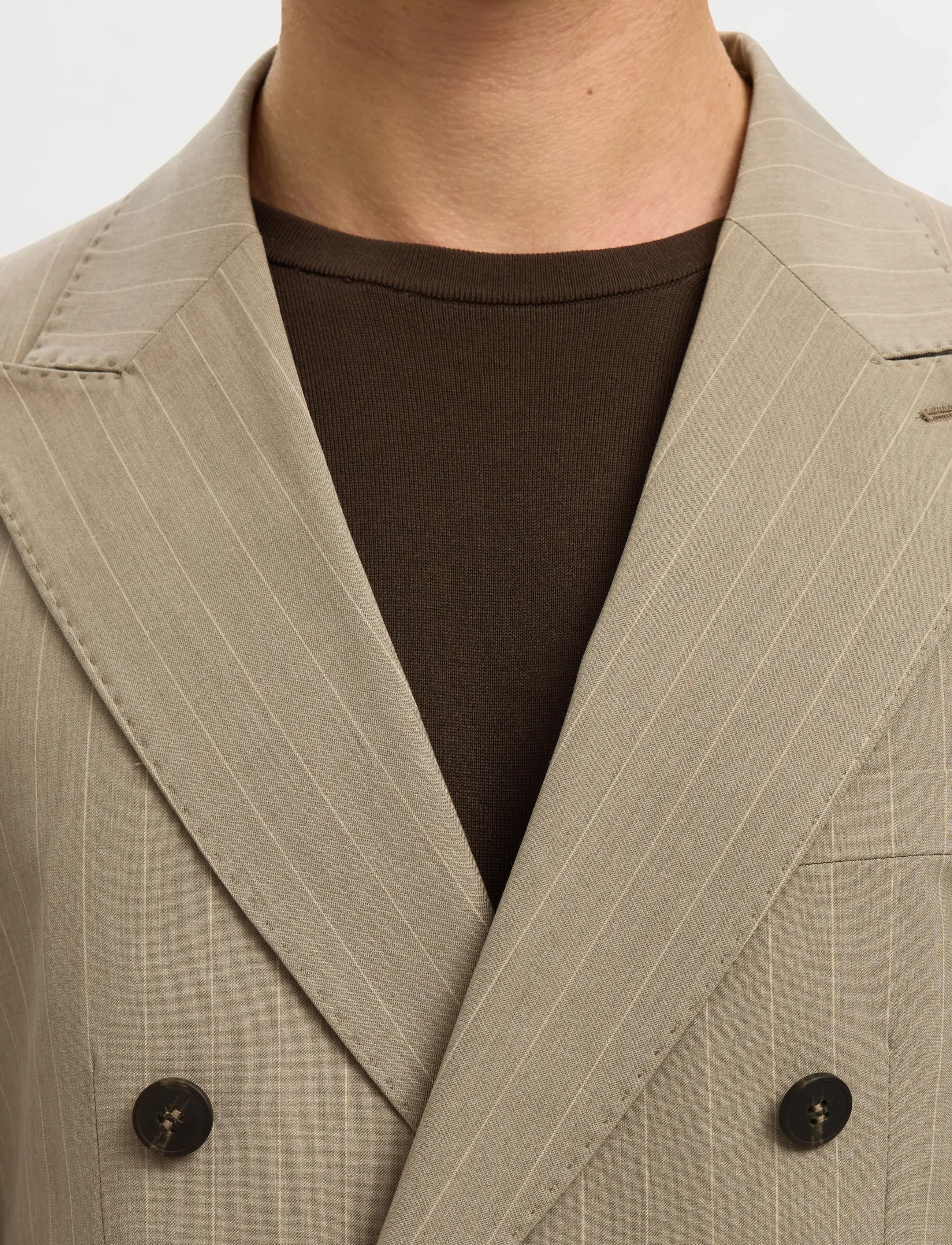 Selected - SLHSLIM-LIAM PINSTRIPED DB BLZ FLEX NOOS - dubbelknäppta kavajer - sand - 4