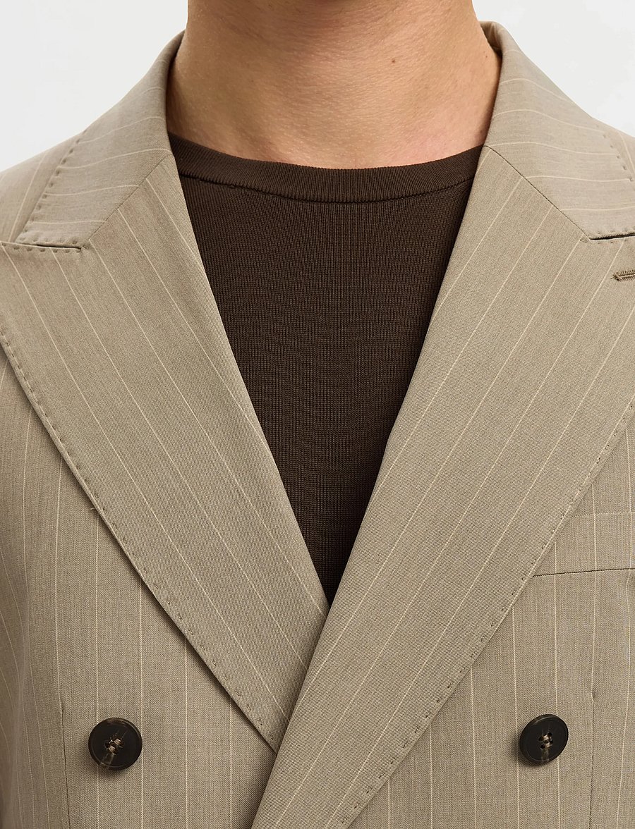 Selected - SLHSLIM-LIAM PINSTRIPED DB BLZ FLEX NOOS - dubbelknäppta kavajer - sand - 4