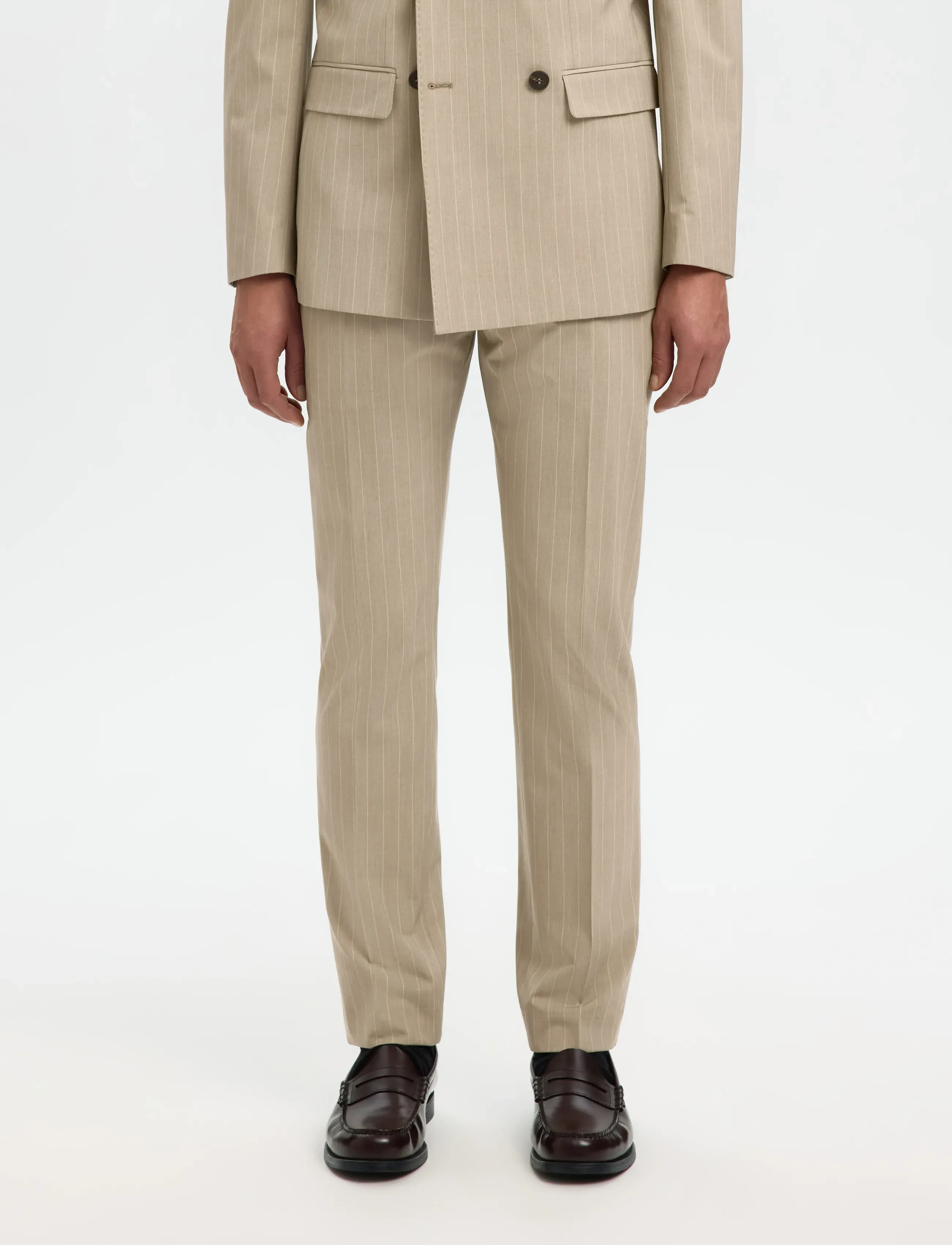 Selected Slhslim-Liam Pinstriped Trs Flex Noos, 44, Trousers, Beige - Formal, Männerswear