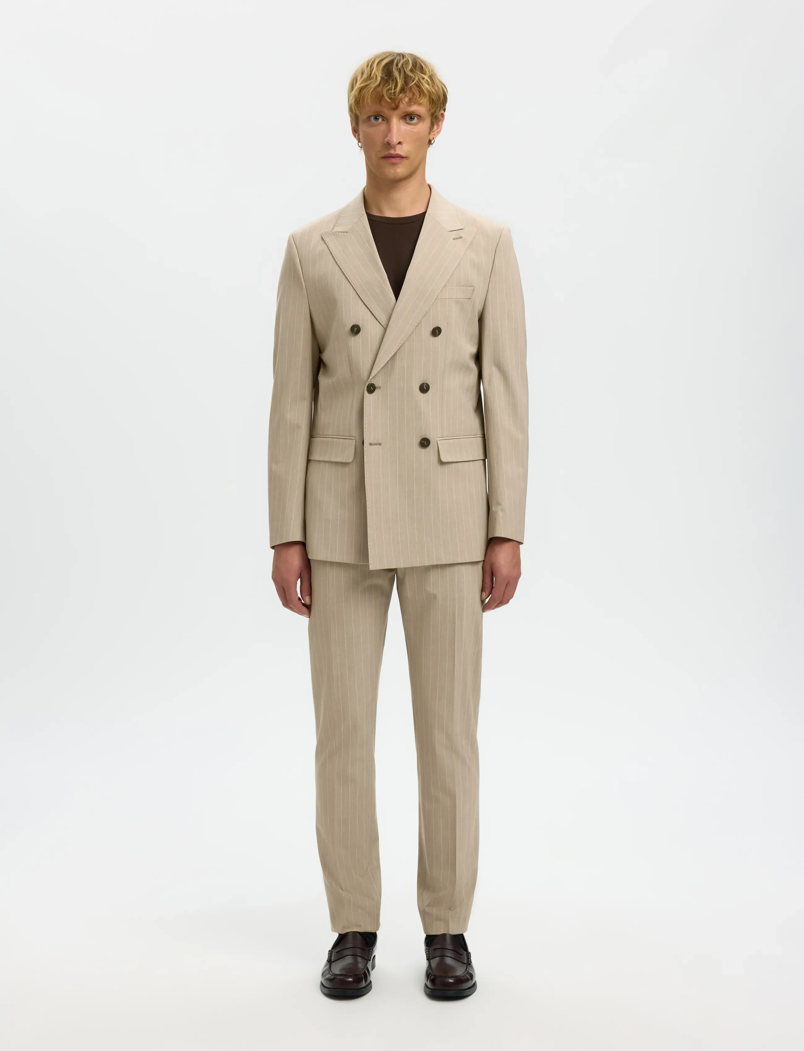 Selected - SLHSLIM-LIAM PINSTRIPED TRS FLEX NOOS - Ülikonnapüksid - sand - 3