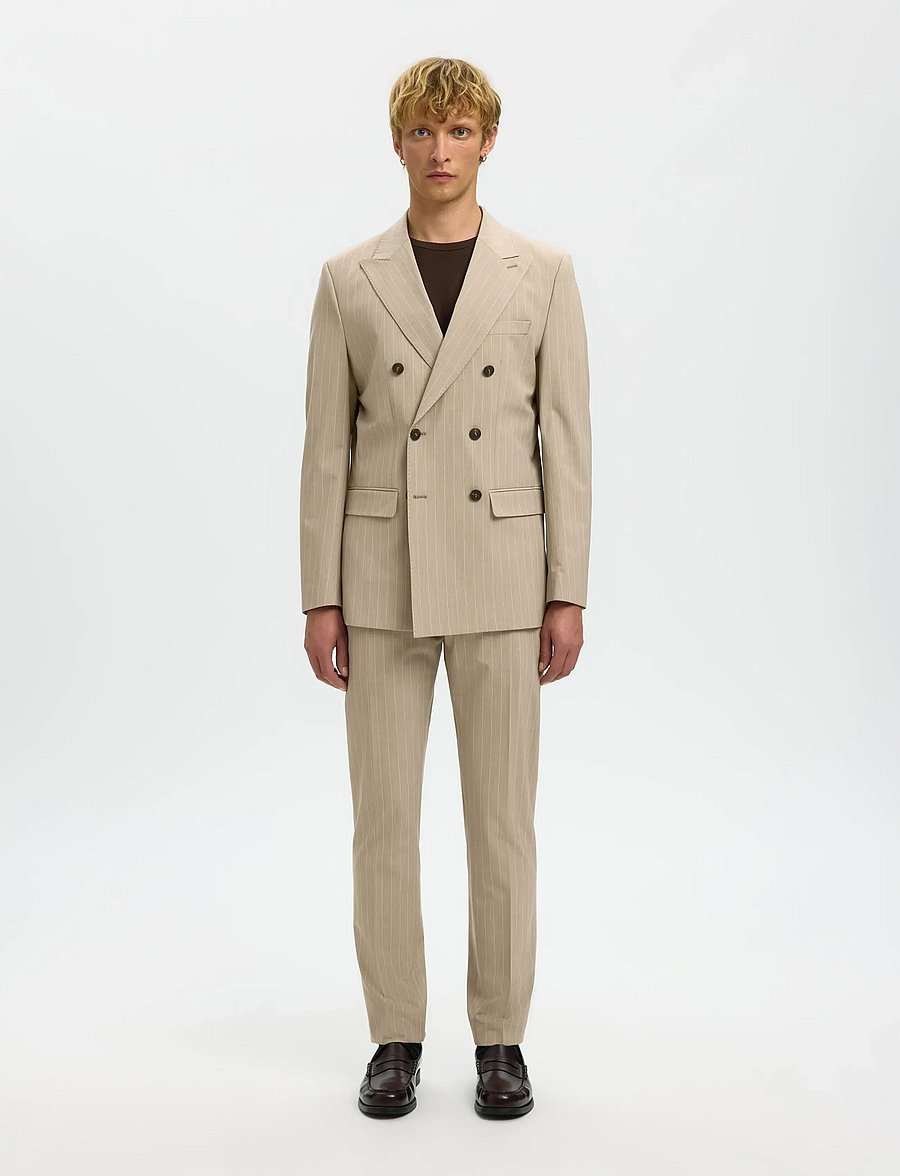 Selected - SLHSLIM-LIAM PINSTRIPED TRS FLEX NOOS - anzugshosen - sand - 3