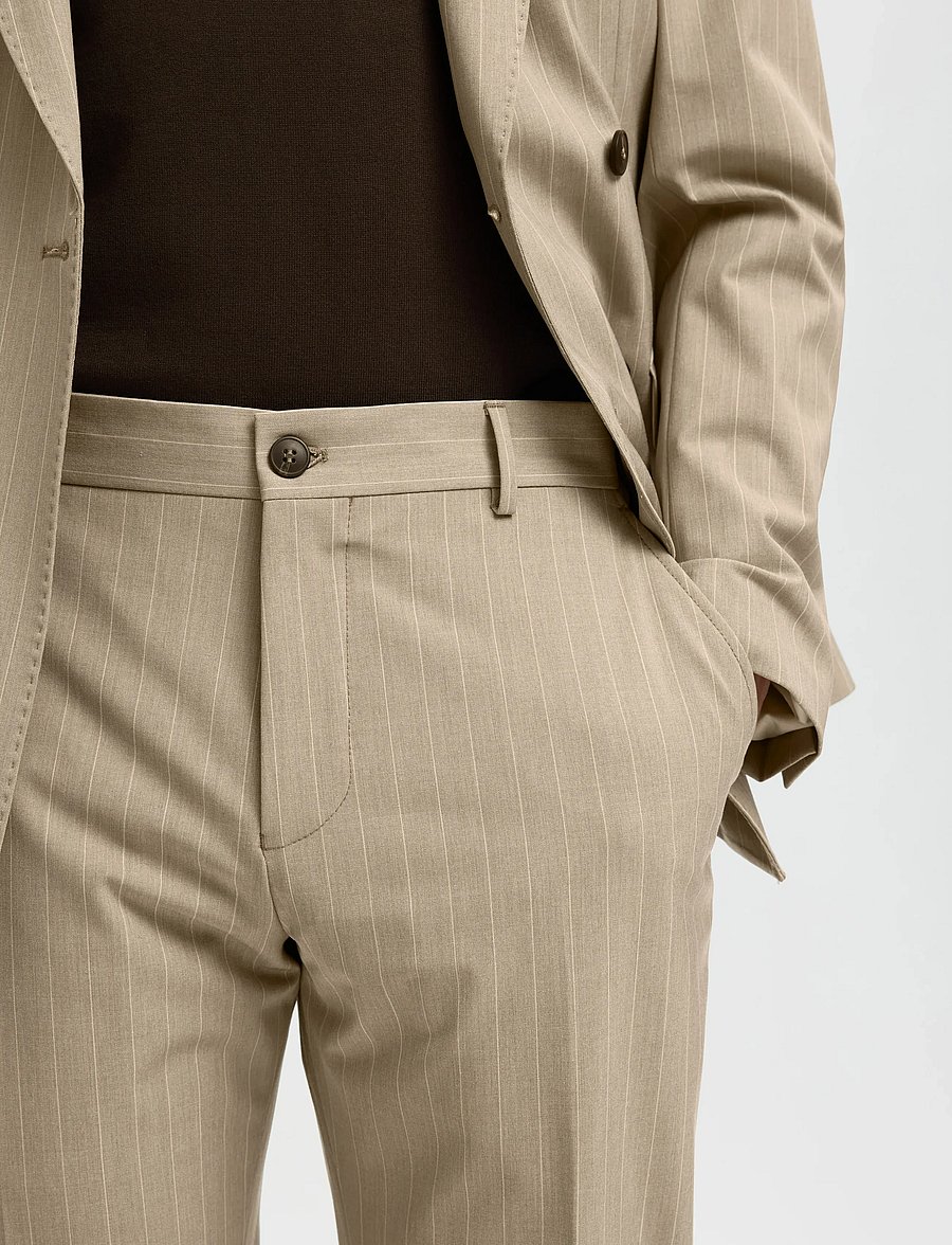 Selected - SLHSLIM-LIAM PINSTRIPED TRS FLEX NOOS - anzugshosen - sand - 4