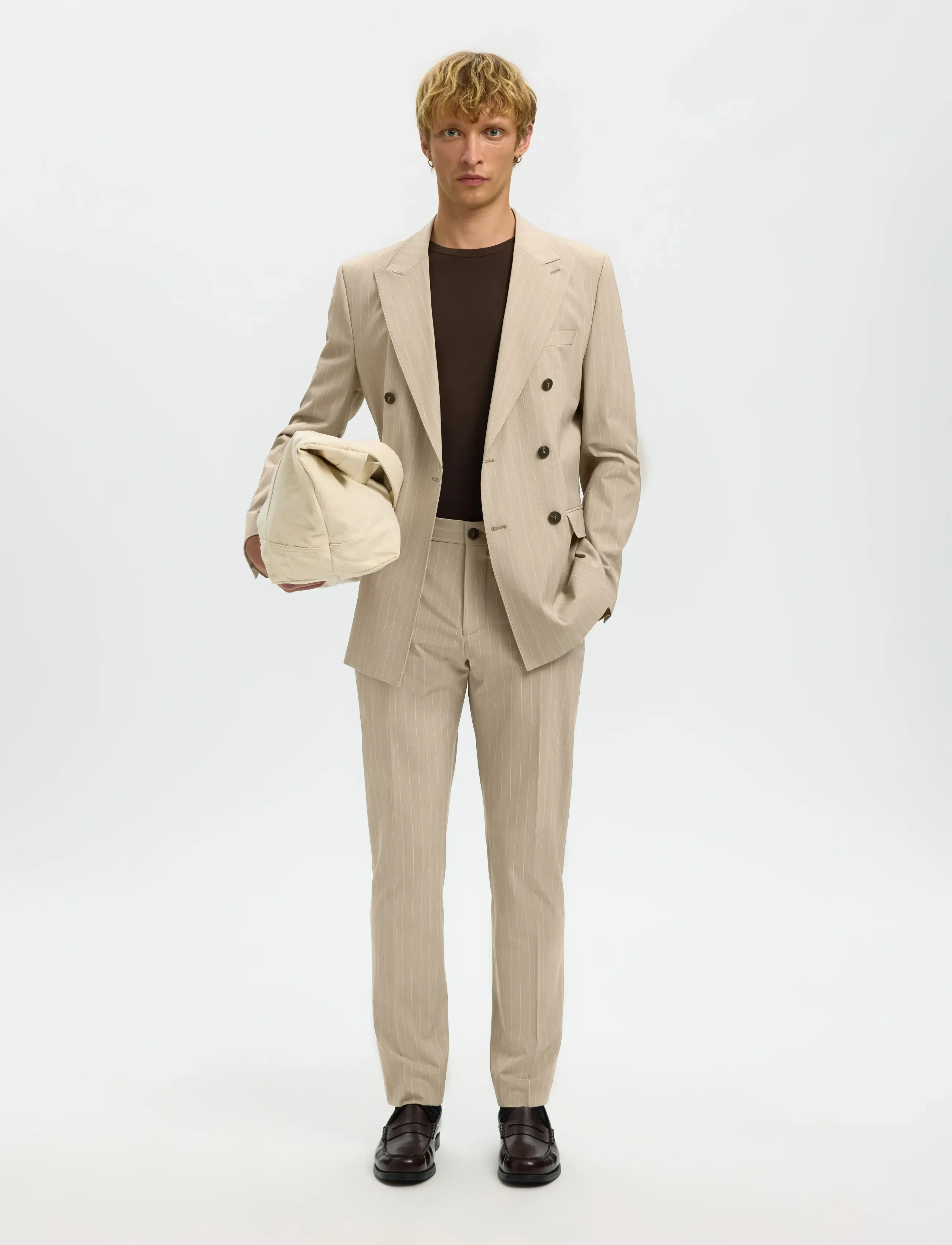 Selected - SLHSLIM-LIAM PINSTRIPED TRS FLEX NOOS - Ülikonnapüksid - sand - 5