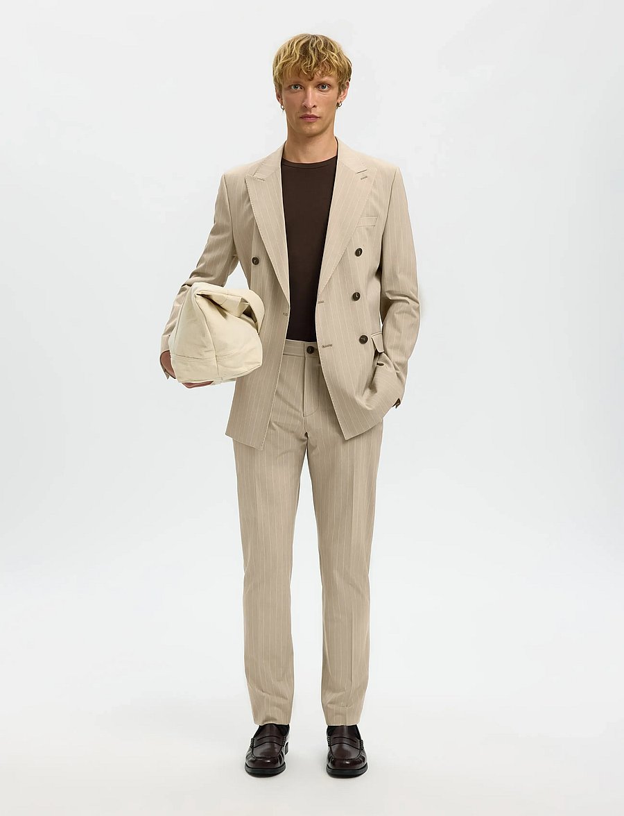 Selected - SLHSLIM-LIAM PINSTRIPED TRS FLEX NOOS - anzugshosen - sand - 5