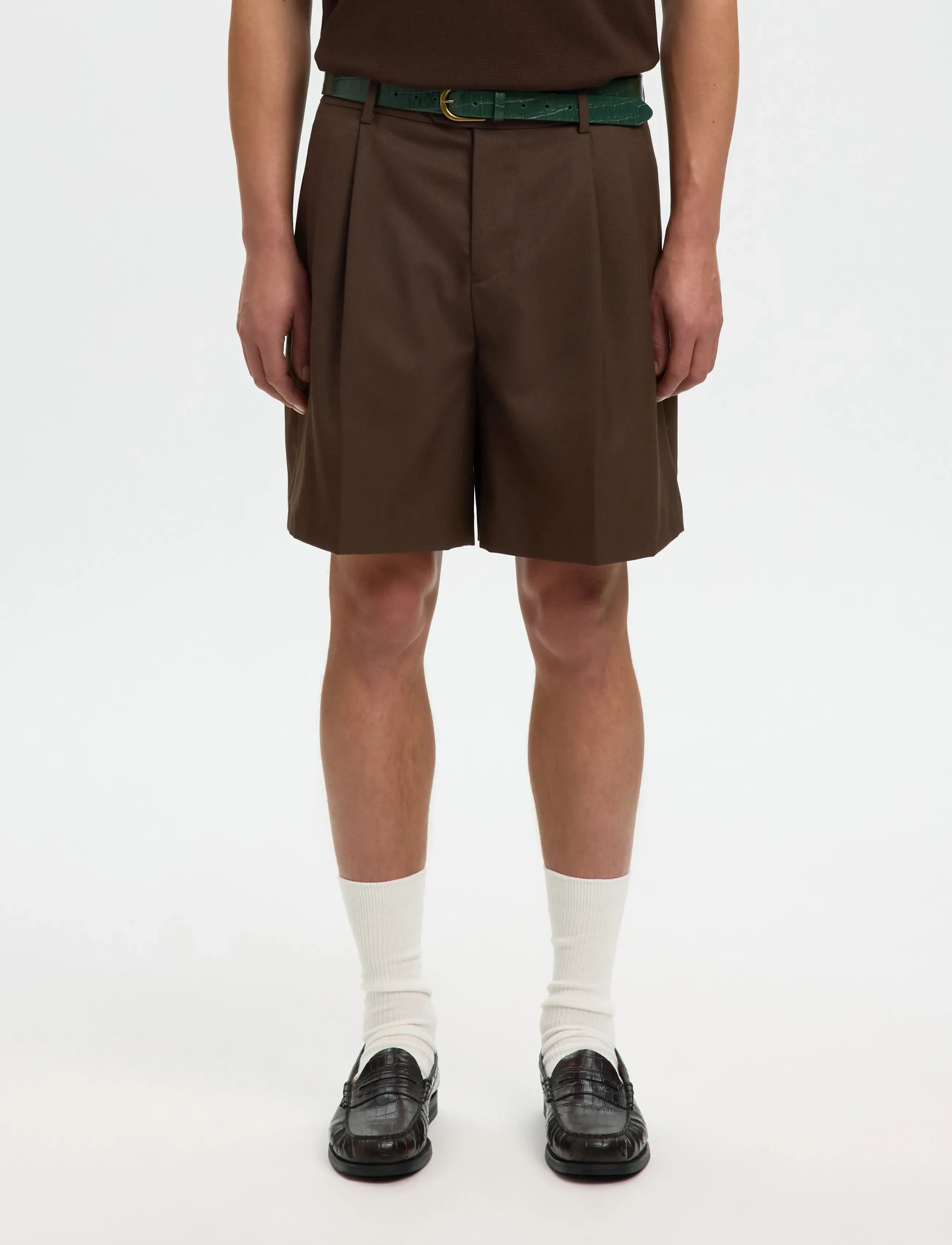 Selected SLHLOOSE-OTTO LEO WOOL BLND SHORTS - Kollektionen - DELICIOSO / brown