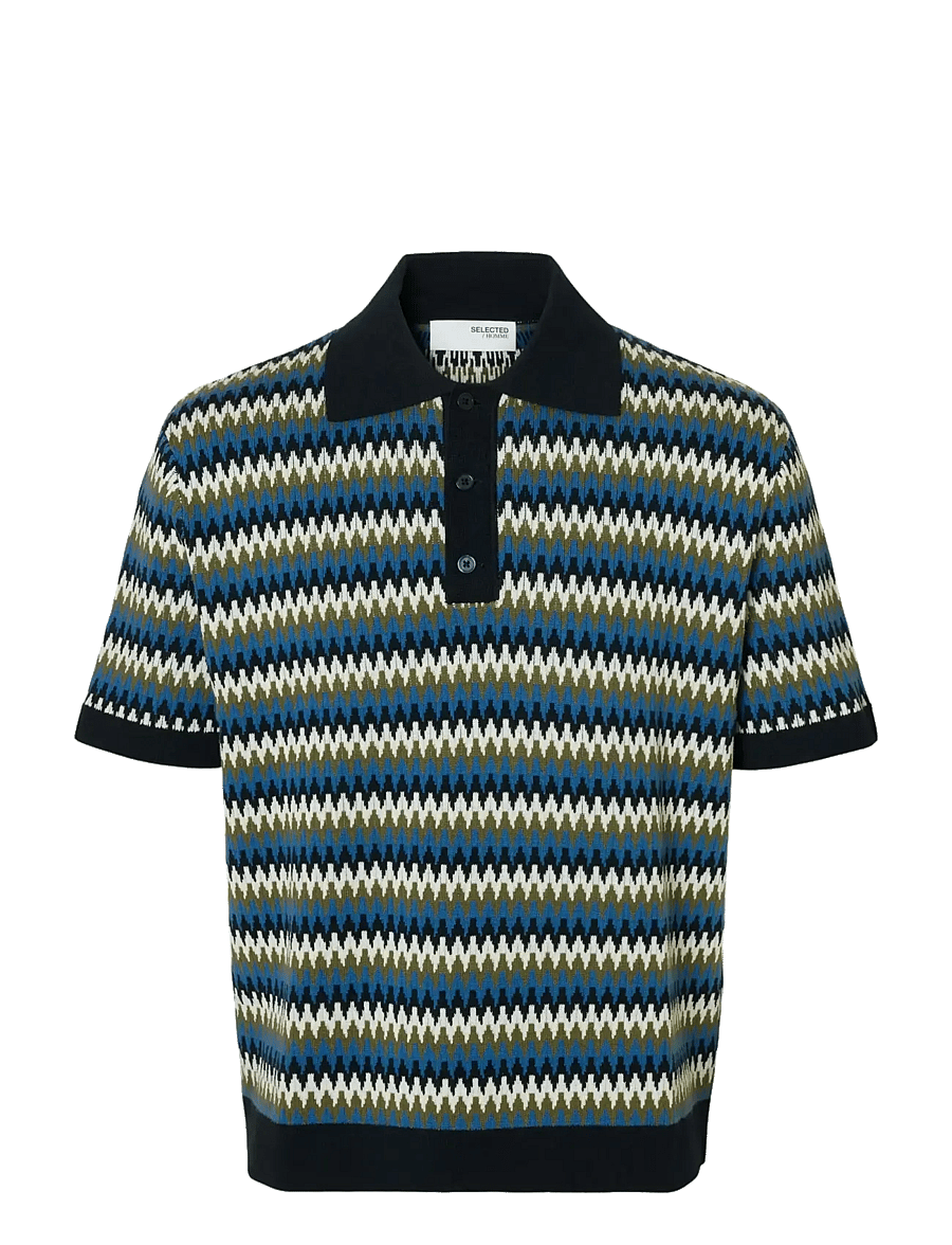 Selected - SLHCRAN DESIGN SS KNIT RELAXED POLO - sky captain - 1