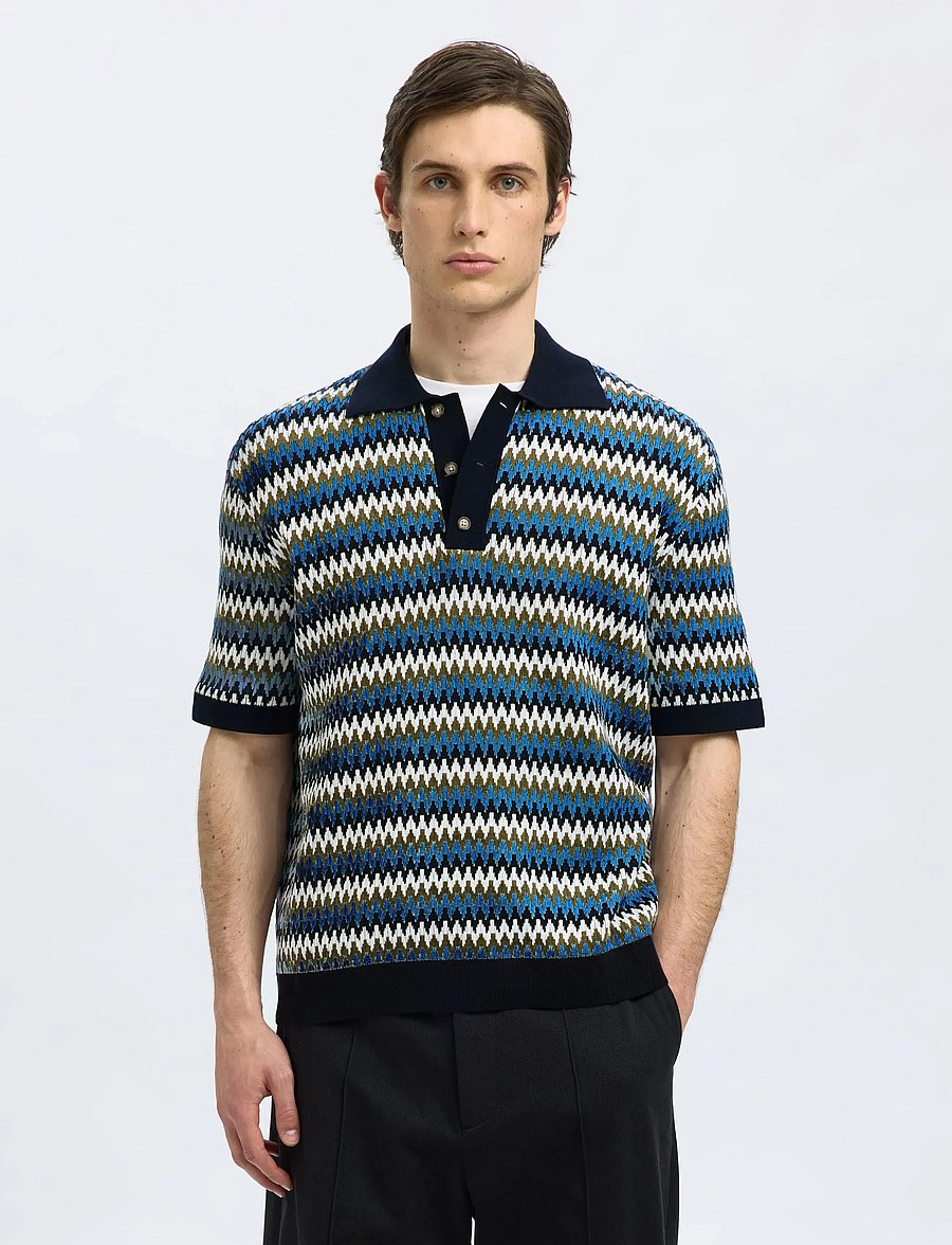 Selected - SLHCRAN DESIGN SS KNIT RELAXED POLO - sky captain - 0