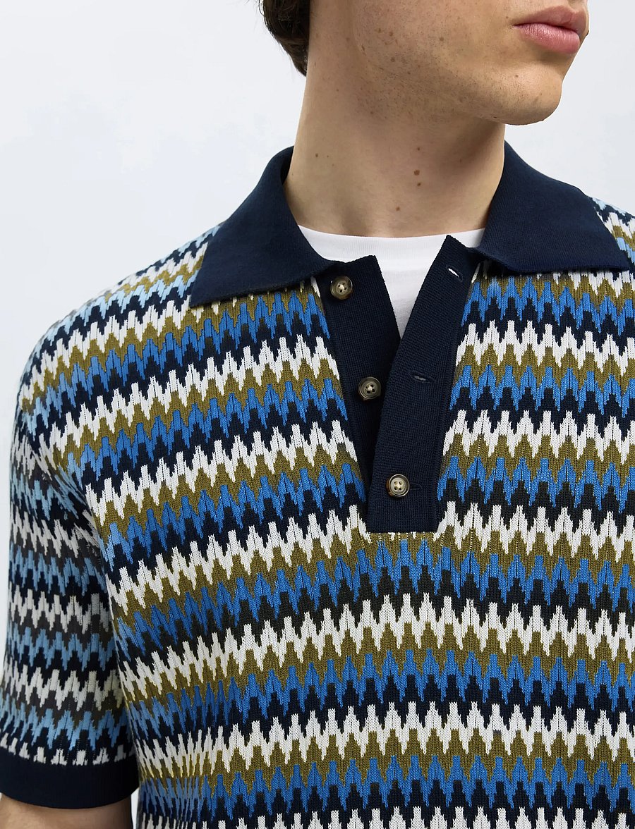 Selected - SLHCRAN DESIGN SS KNIT RELAXED POLO - sky captain - 4